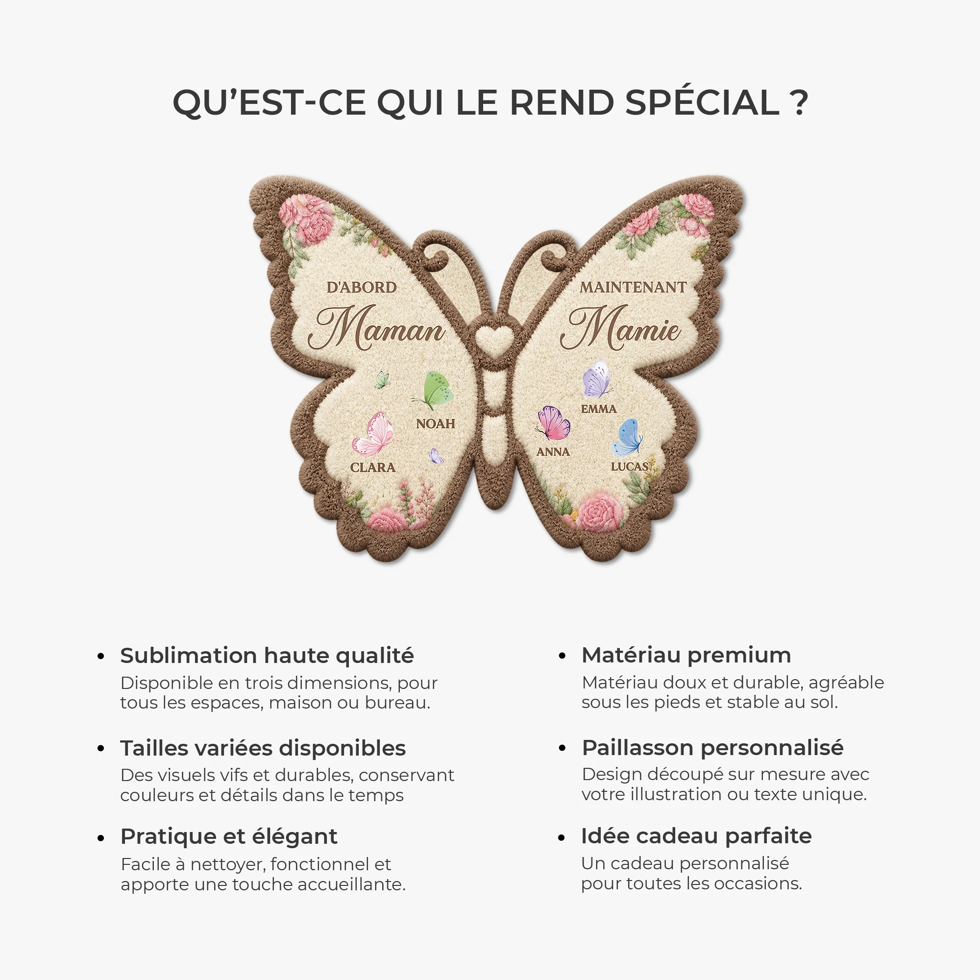 [Effet d'Impression 3D] Paillasson Personnalisé Original Forme Papillon - D'abord Maman Ensuite Mamie - Image 6