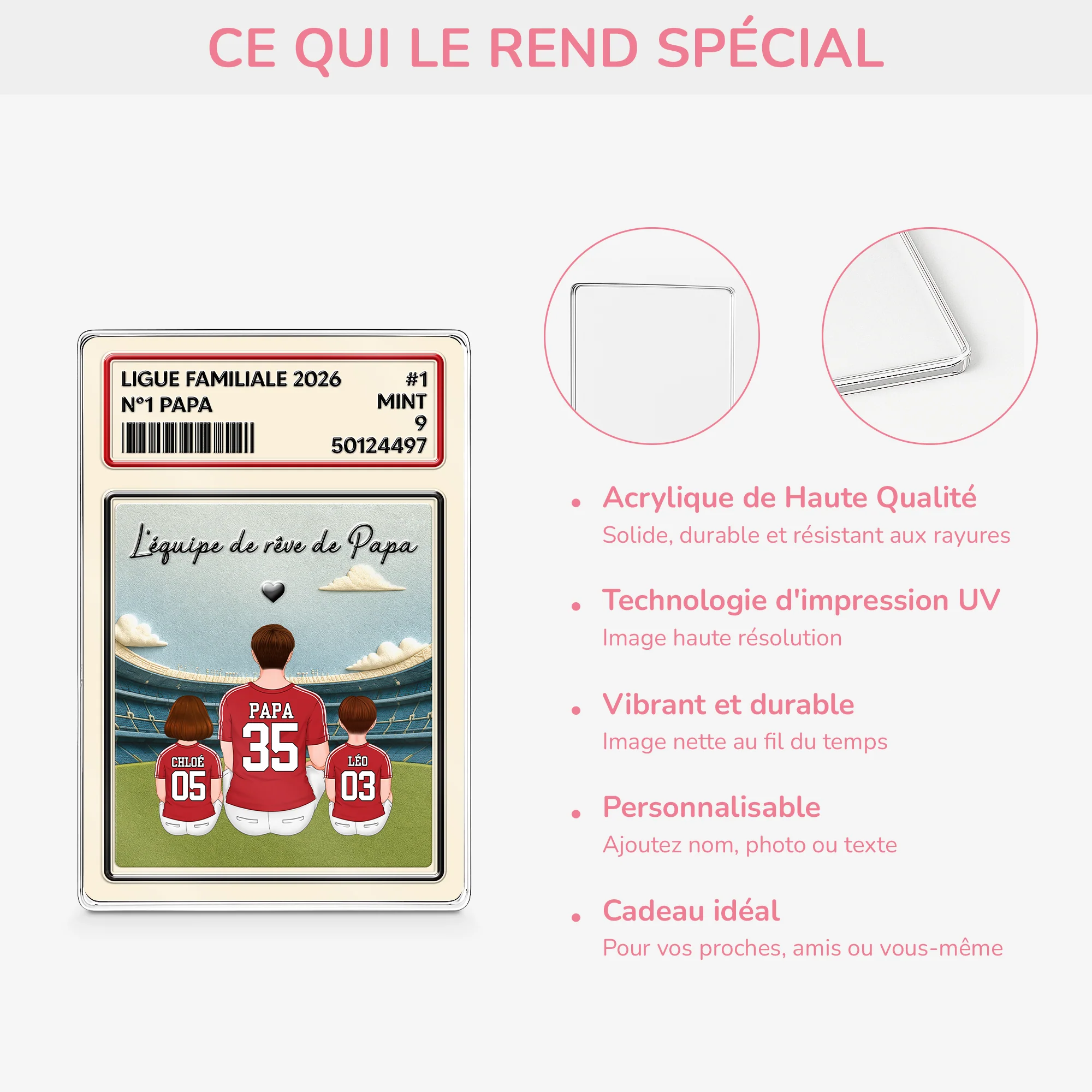 [Effet d'impression 3D] Plaque Acrylique Personnalisée Rectangulaire - Équipe De Papa Maman Fan De Foot - Image 5