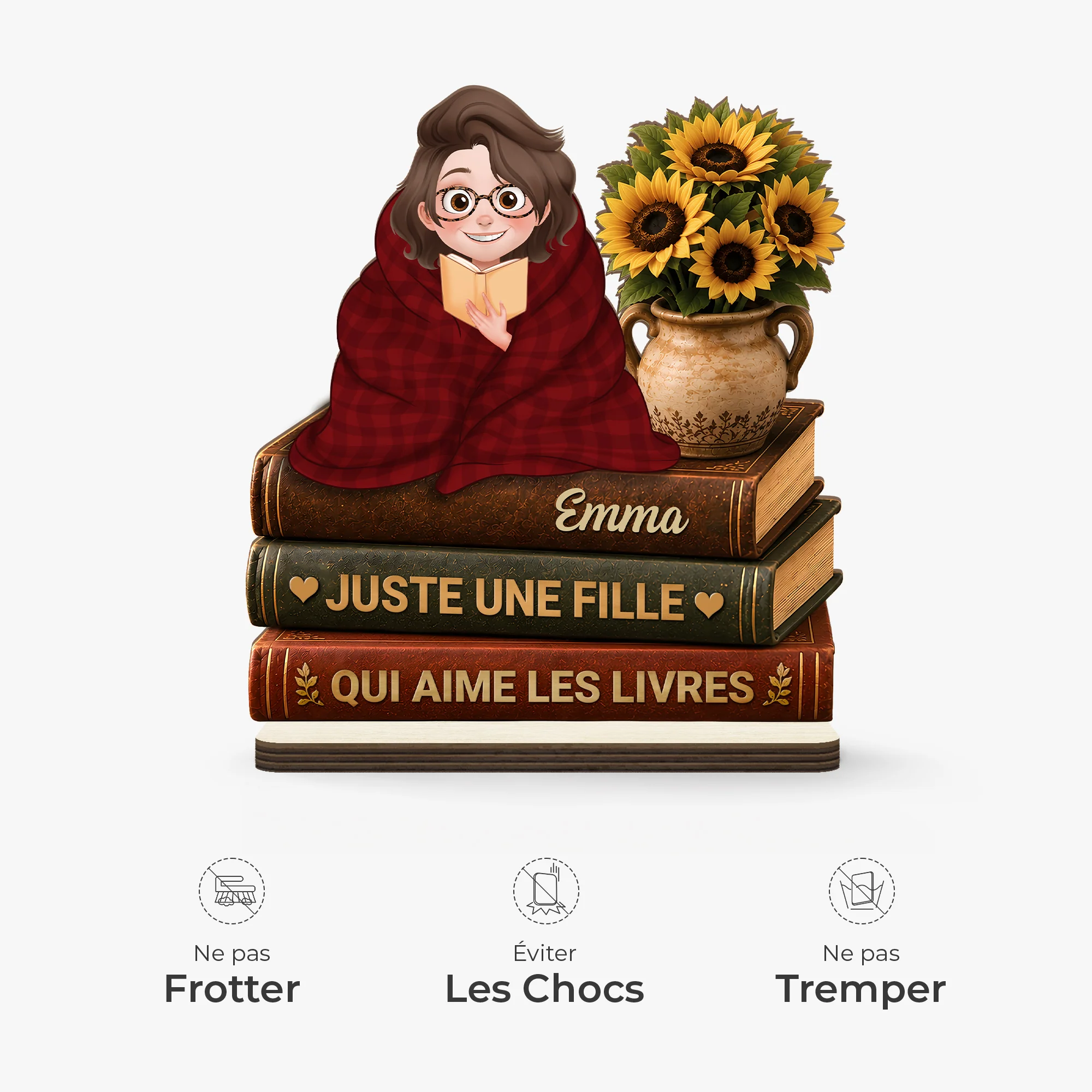 [Effet d'Impression 3D] Plaque Bois Personnalisable Avec Support Plat - Femme Homme Qui Aime Les Livres - Image 5