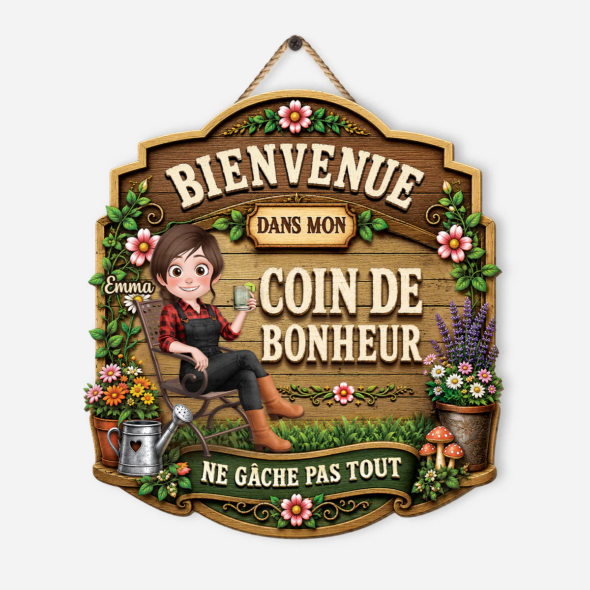 [Effet d'Impression 3D] Plaque Bois Personnalisée À Suspendre Pour Jardin Humour Femme/Homme - Coin De Bonheur