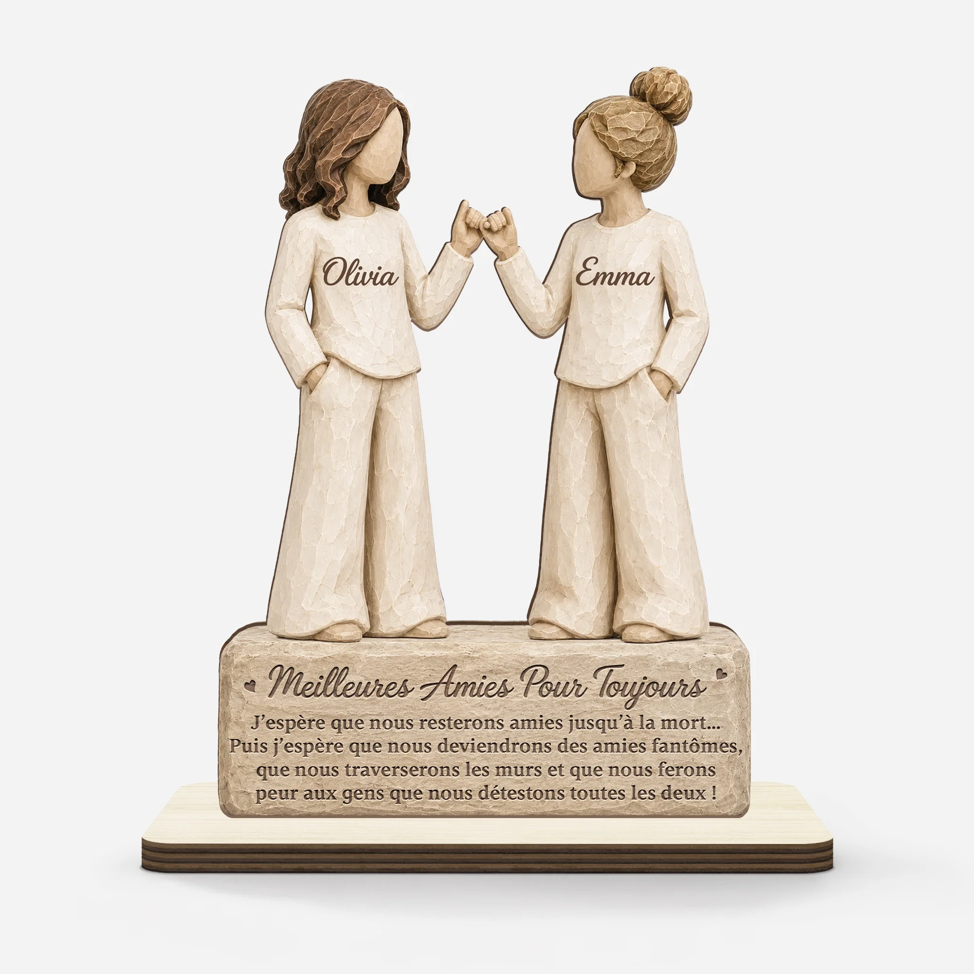 [Effet d'Impression 3D] Plaque Bois Personnalisée Avec Support Plat - Meilleures Amies Pour Toujours