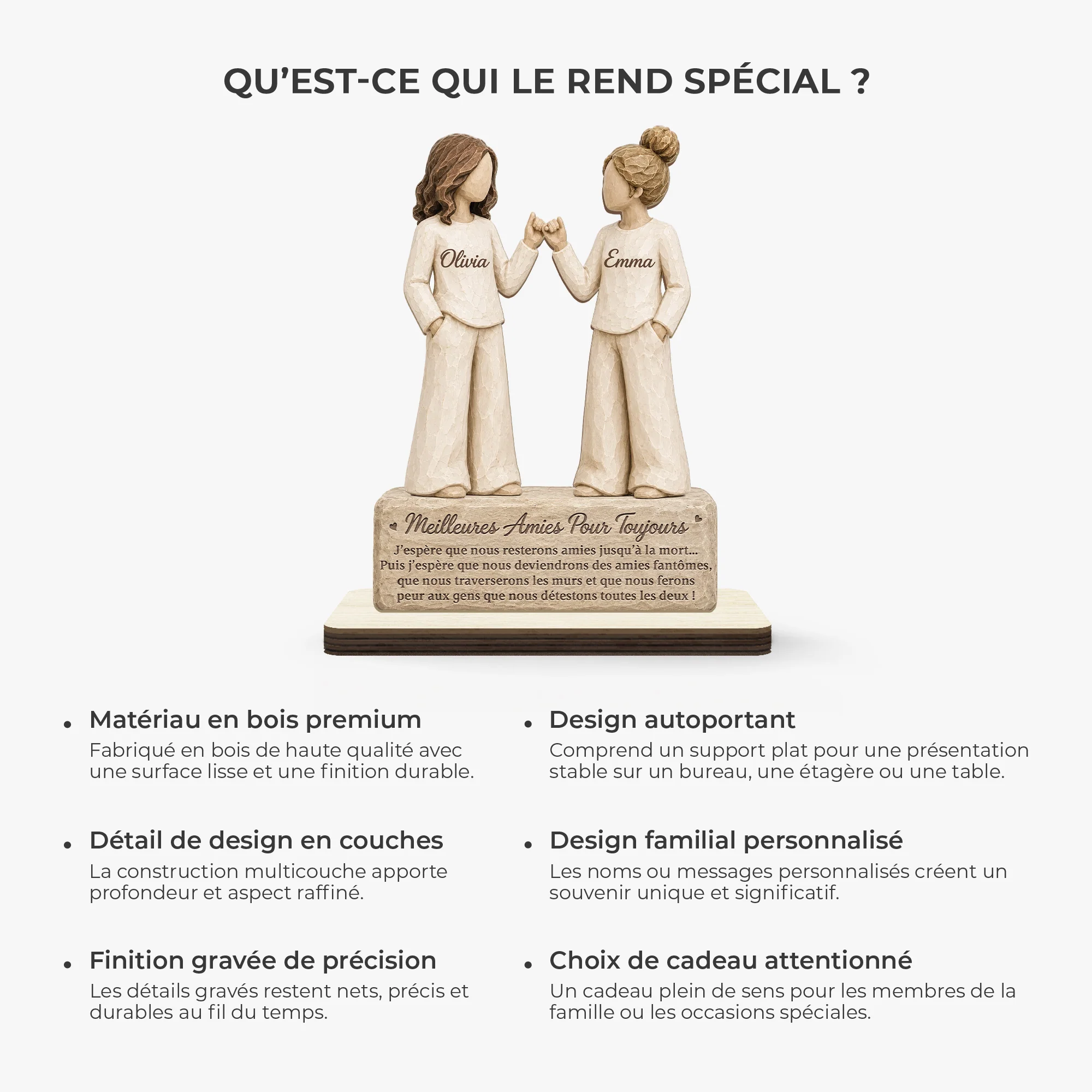 [Effet d'Impression 3D] Plaque Bois Personnalisée Avec Support Plat - Meilleures Amies Pour Toujours - Image 6