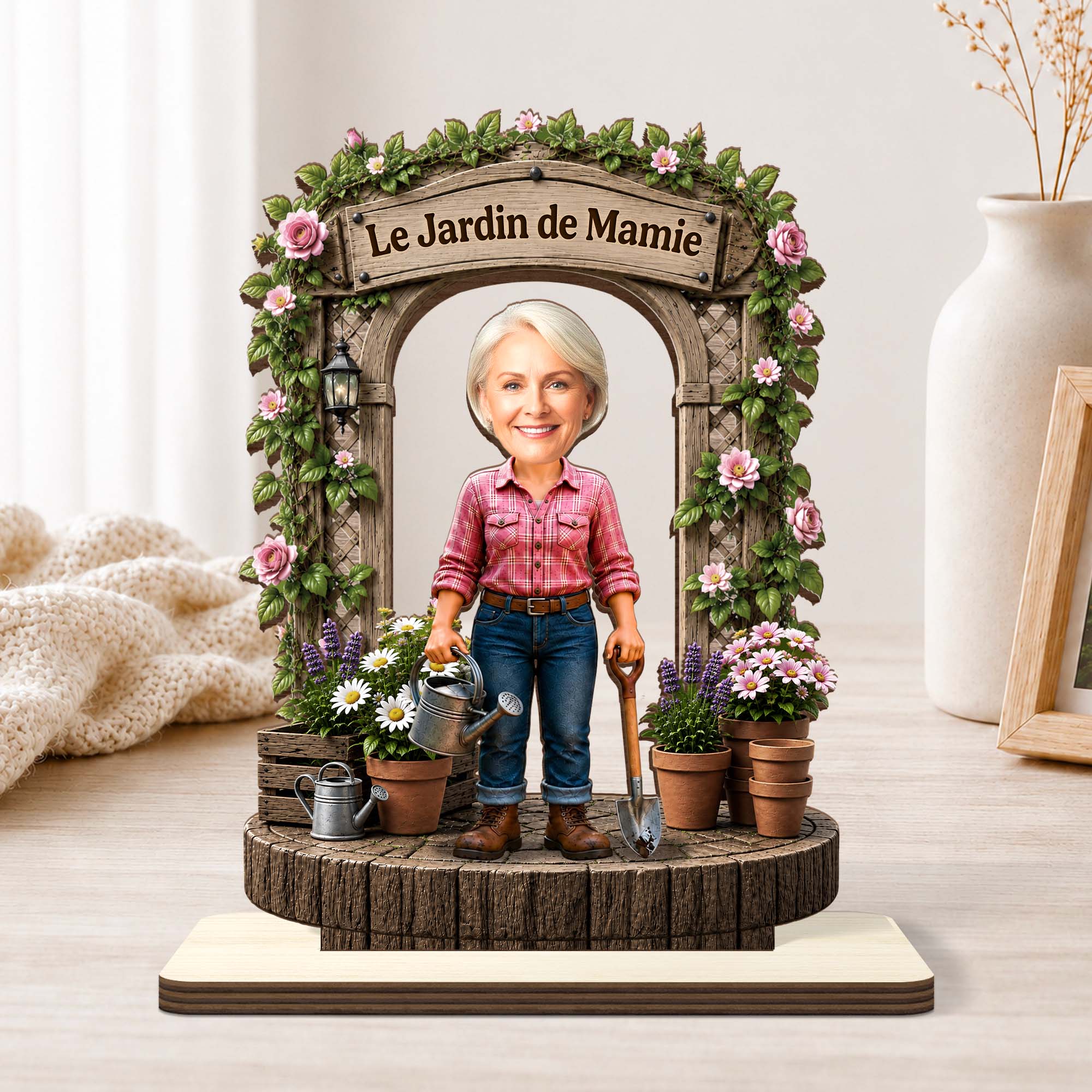 [Effet d'Impression 3D] Plaque Bois Personnalisée Photo Avec Support Plat - Le Jardin De Papy Mamie - Image 2