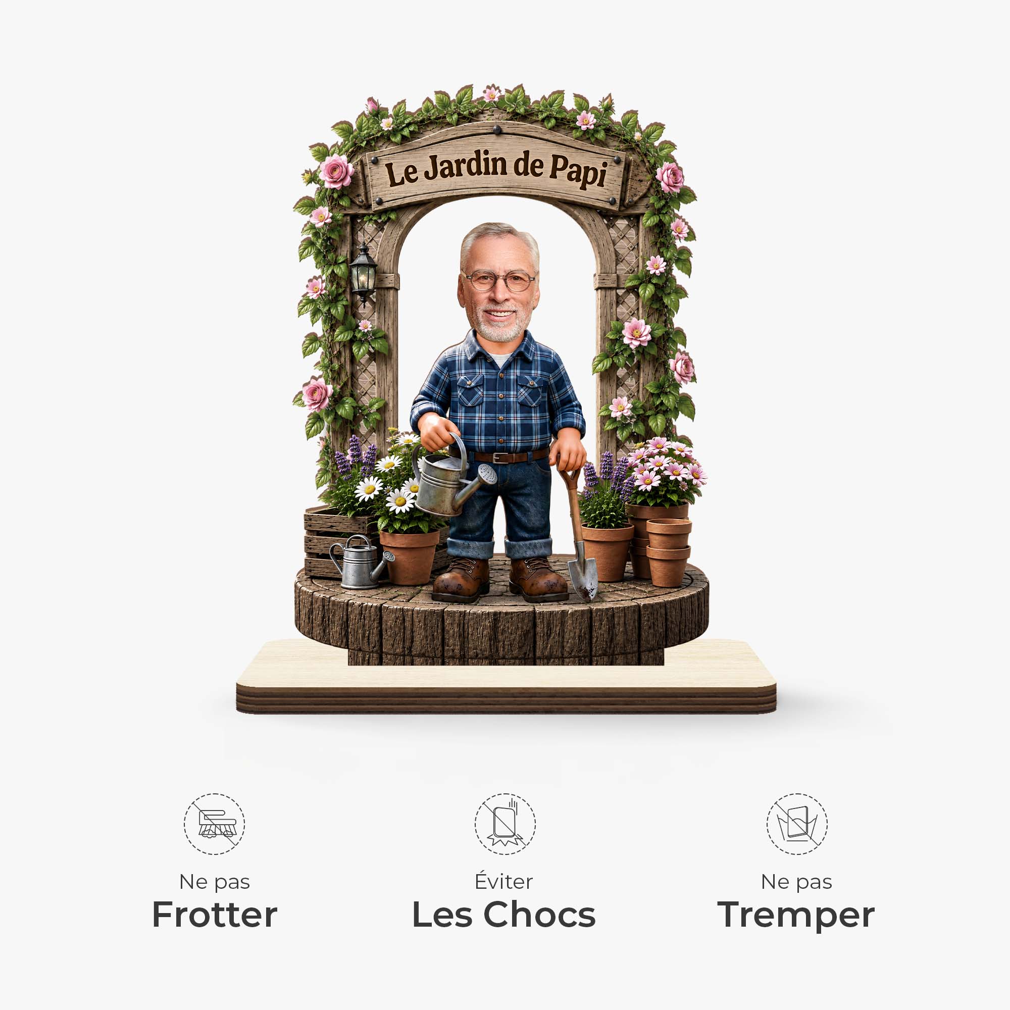 [Effet d'Impression 3D] Plaque Bois Personnalisée Photo Avec Support Plat - Le Jardin De Papy Mamie - Image 4
