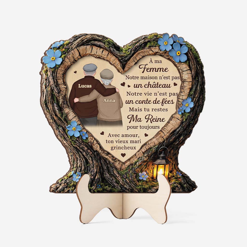 [Effet d'impression 3D] Plaque Bois Personnalisée Photo De Couple - Mon Reine Pour Toujous