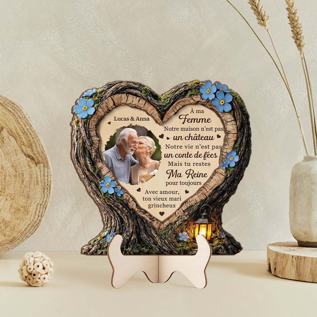 [Effet d'impression 3D] Plaque Bois Personnalisée Photo De Couple - Mon Reine Pour Toujous - Image 2