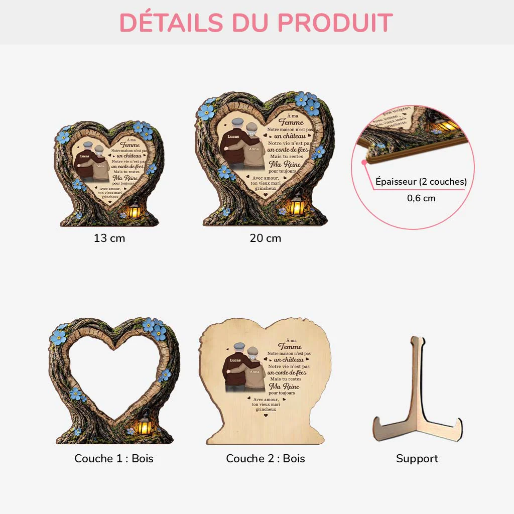 [Effet d'impression 3D] Plaque Bois Personnalisée Photo De Couple - Mon Reine Pour Toujous - Image 3