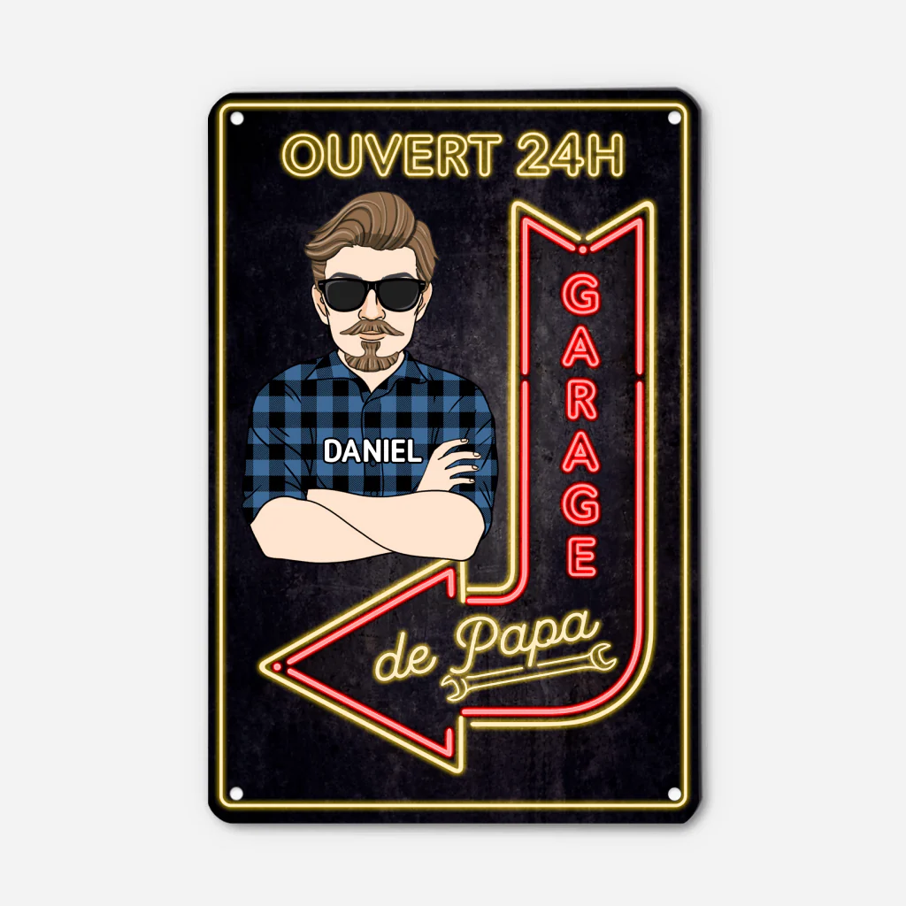 [Effet d'impression 3D] Plaque De Garage Personnalisée - Garage De Papa Papy Ouvert 24h/24