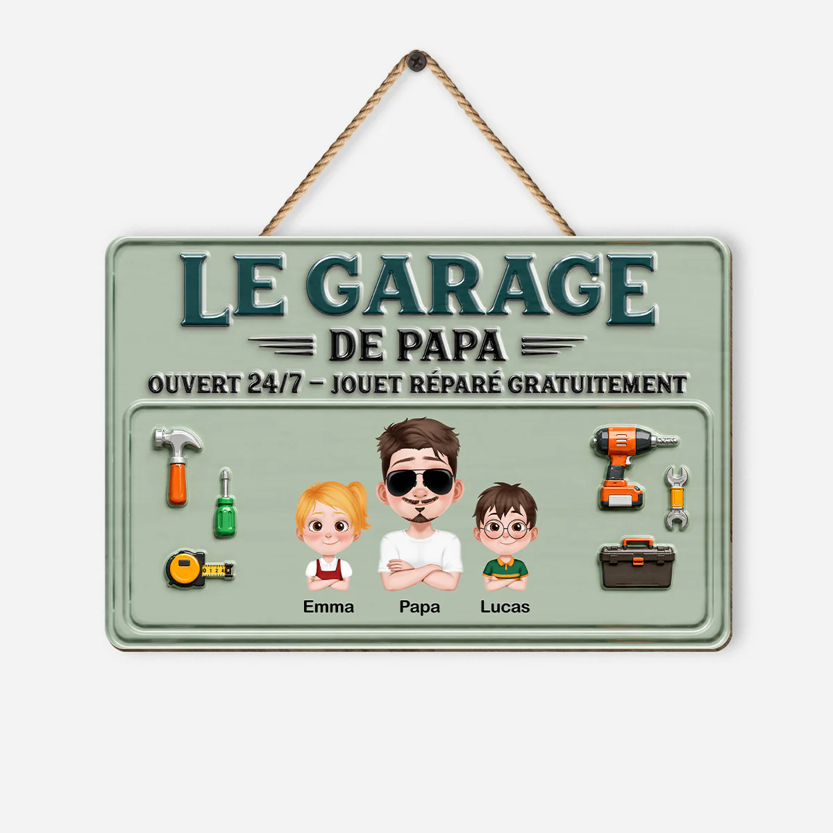 [Effet d'Impression 3D] Plaque De Porte Bois Personnalisée À Suspendre - Le Garage De Papy Et Papa