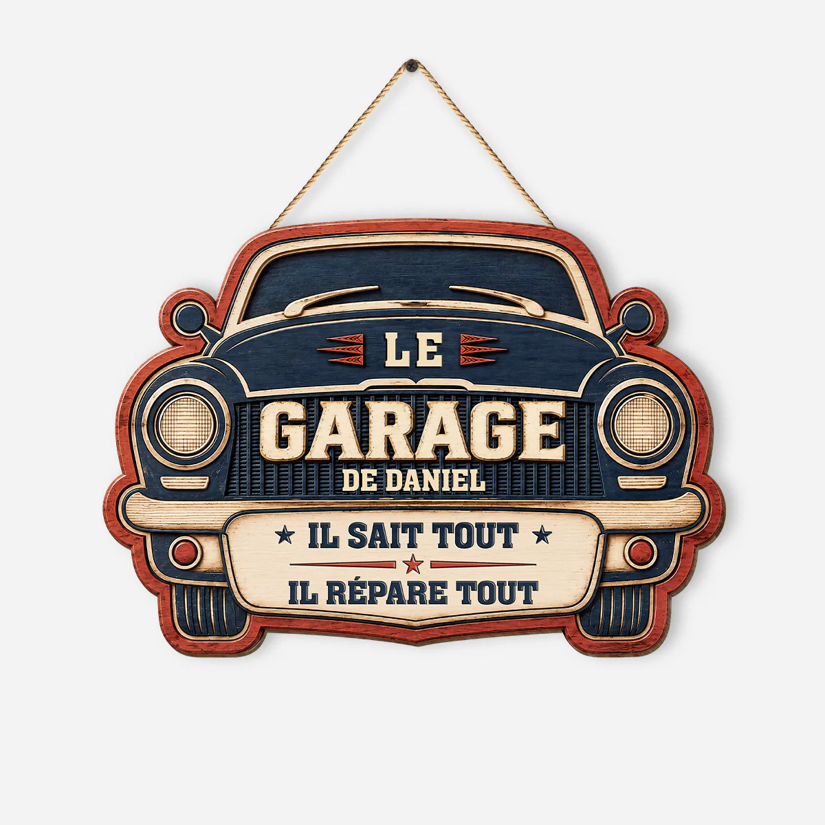 [Effet d'Impression 3D] Plaque De Porte Bois Personnalisée Pour Garage - Il Répare Tout