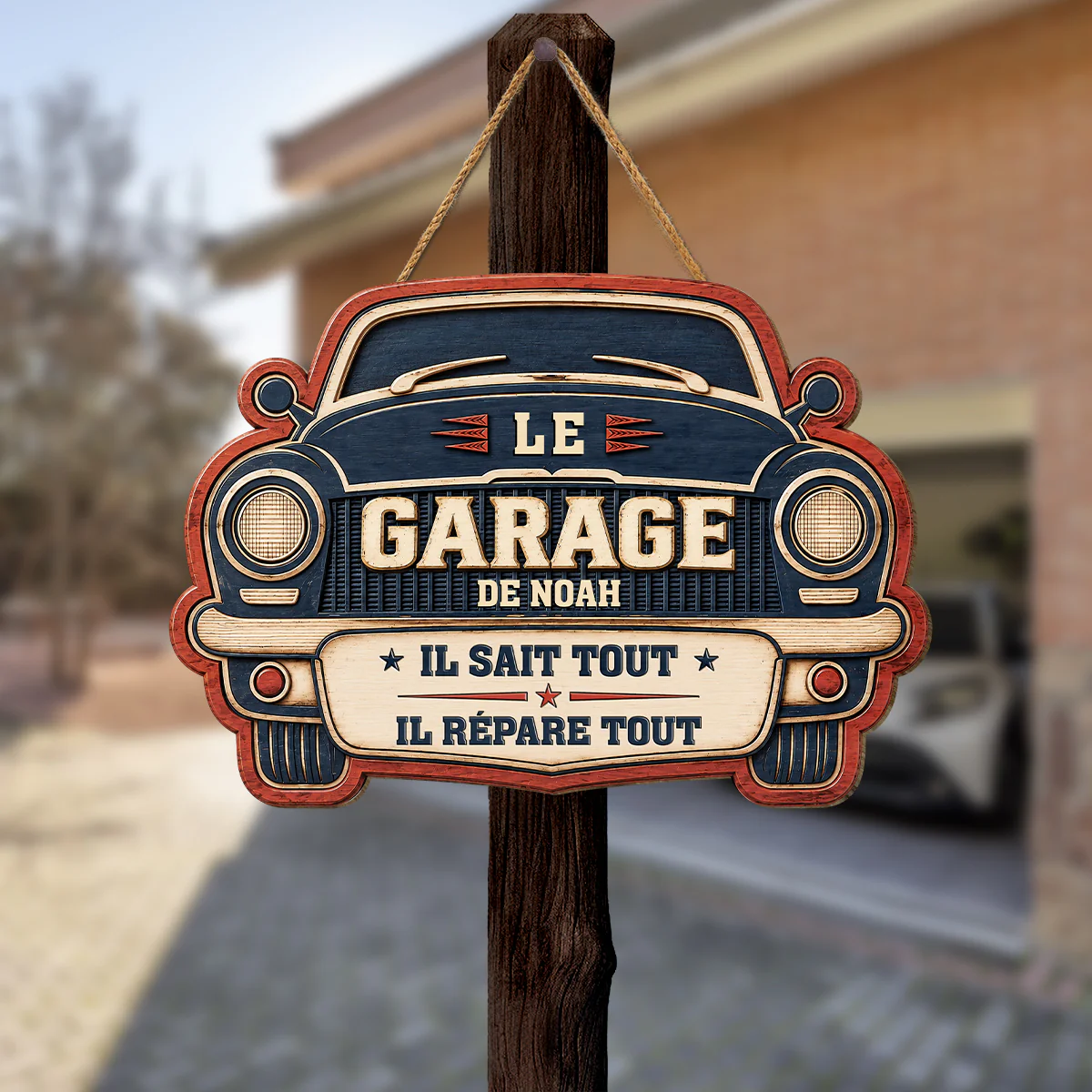 [Effet d'Impression 3D] Plaque De Porte Bois Personnalisée Pour Garage - Il Répare Tout - Image 2