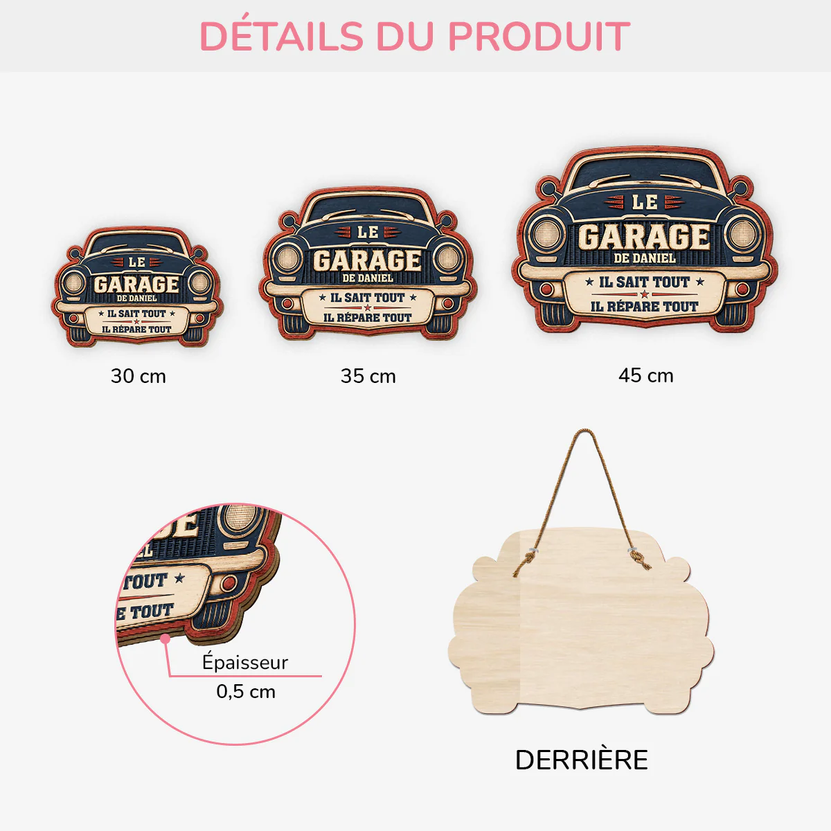 [Effet d'Impression 3D] Plaque De Porte Bois Personnalisée Pour Garage - Il Répare Tout - Image 3