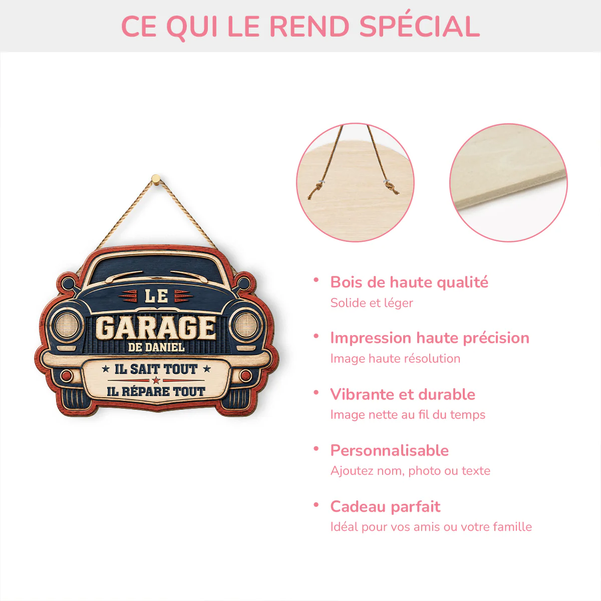 [Effet d'Impression 3D] Plaque De Porte Bois Personnalisée Pour Garage - Il Répare Tout - Image 4