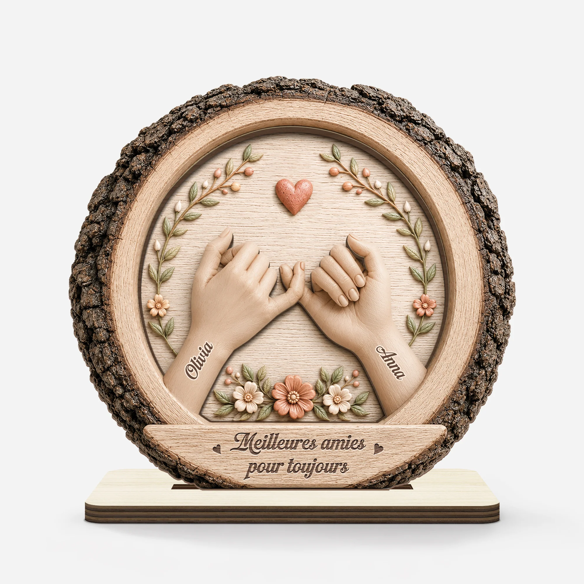 [Effet d'Impression 3D] Plaque En Bois Personnalisable Avec Support Plat - Meilleures Amies