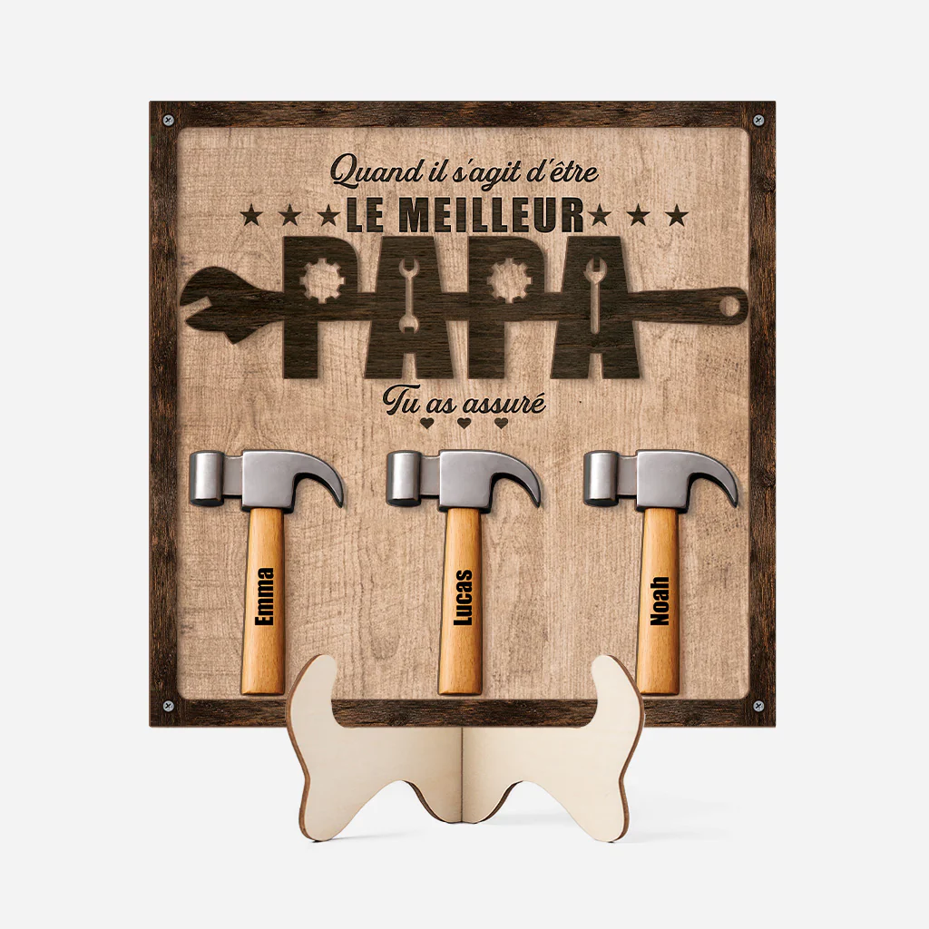 [Effet d'impression 3D] Plaque En Bois Personnalisable - Être Le Meilleur Papa Papy