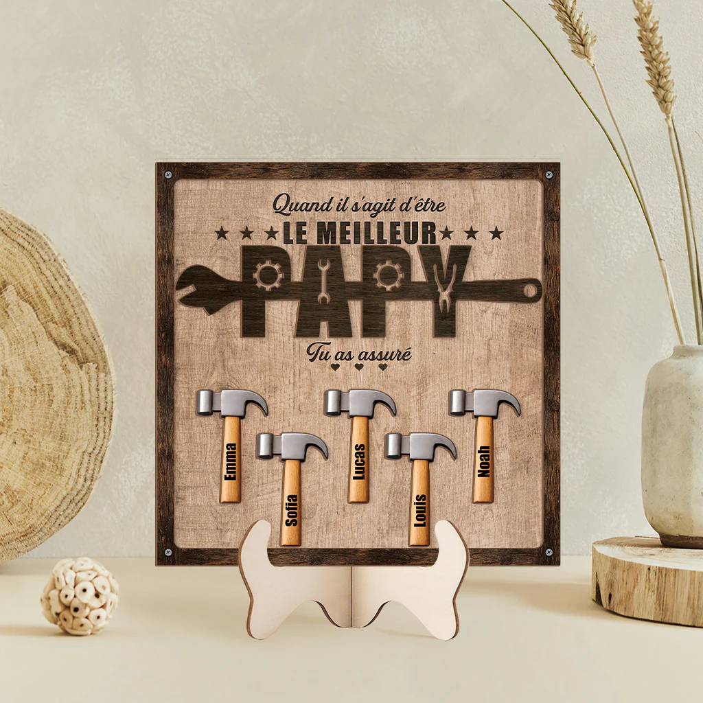 [Effet d'impression 3D] Plaque En Bois Personnalisable - Être Le Meilleur Papa Papy - Image 2