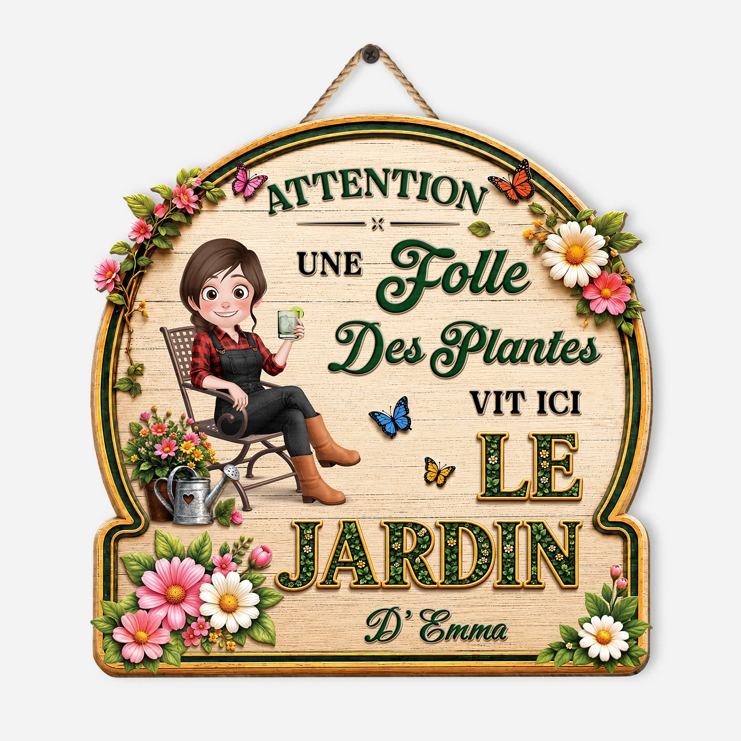 [Effet d'Impression 3D] Plaque En Bois Personnalisable Humour Femme Et Homme - Mon Jardin