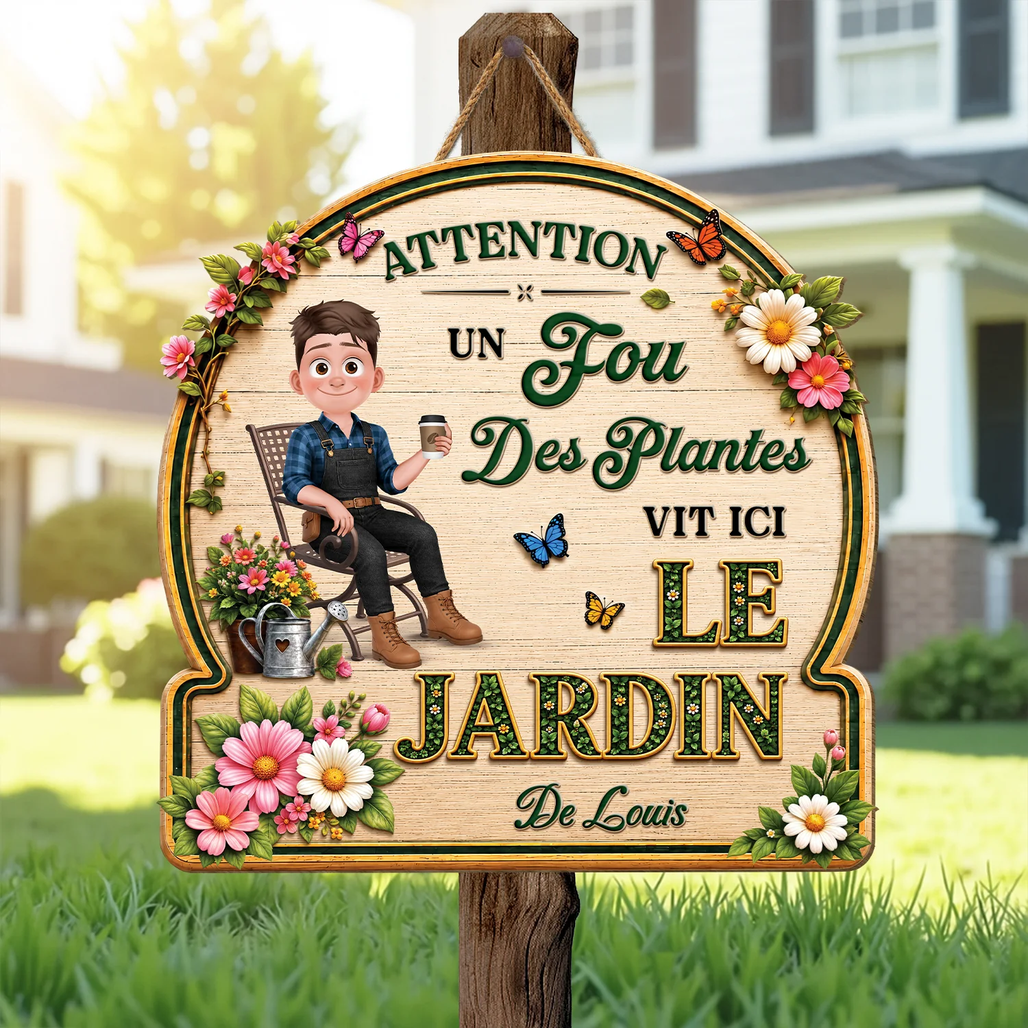 [Effet d'Impression 3D] Plaque En Bois Personnalisable Humour Femme Et Homme - Mon Jardin - Image 2