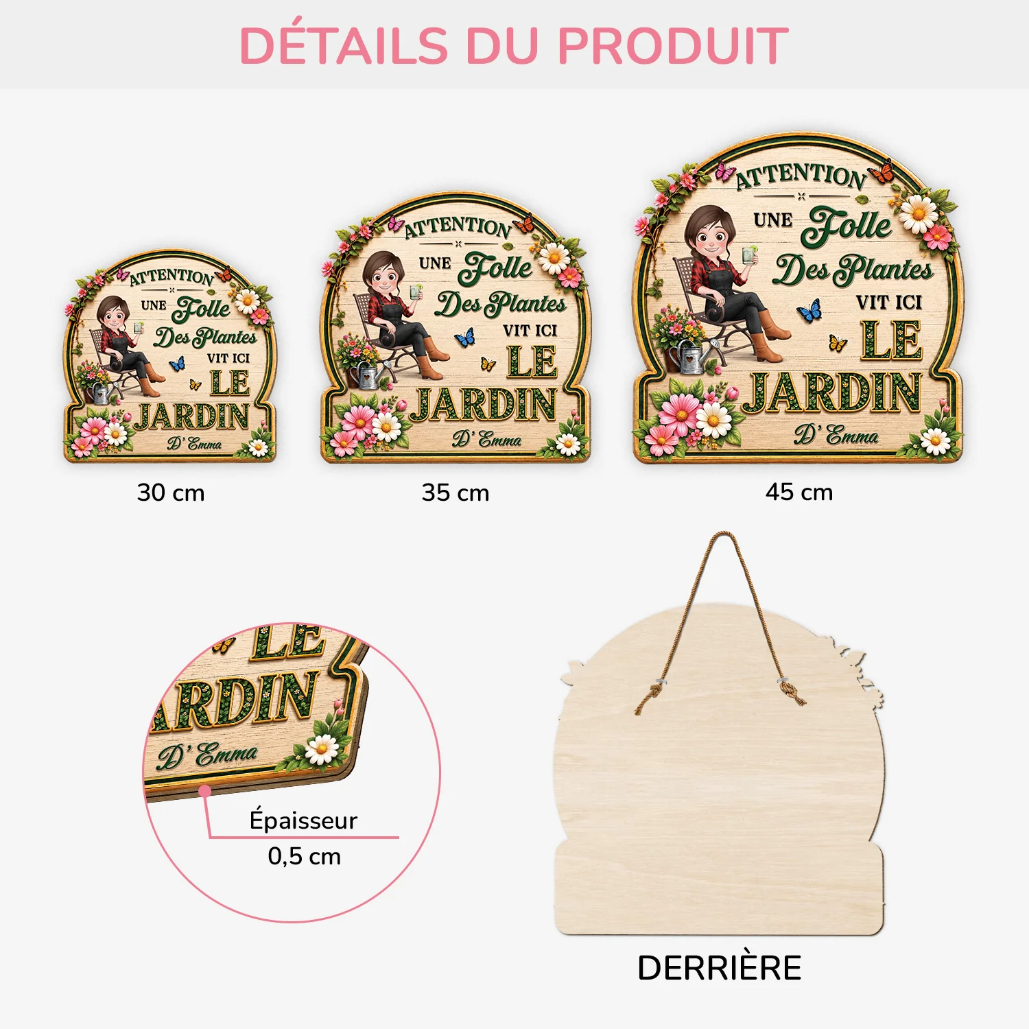 [Effet d'Impression 3D] Plaque En Bois Personnalisable Humour Femme Et Homme - Mon Jardin - Image 3