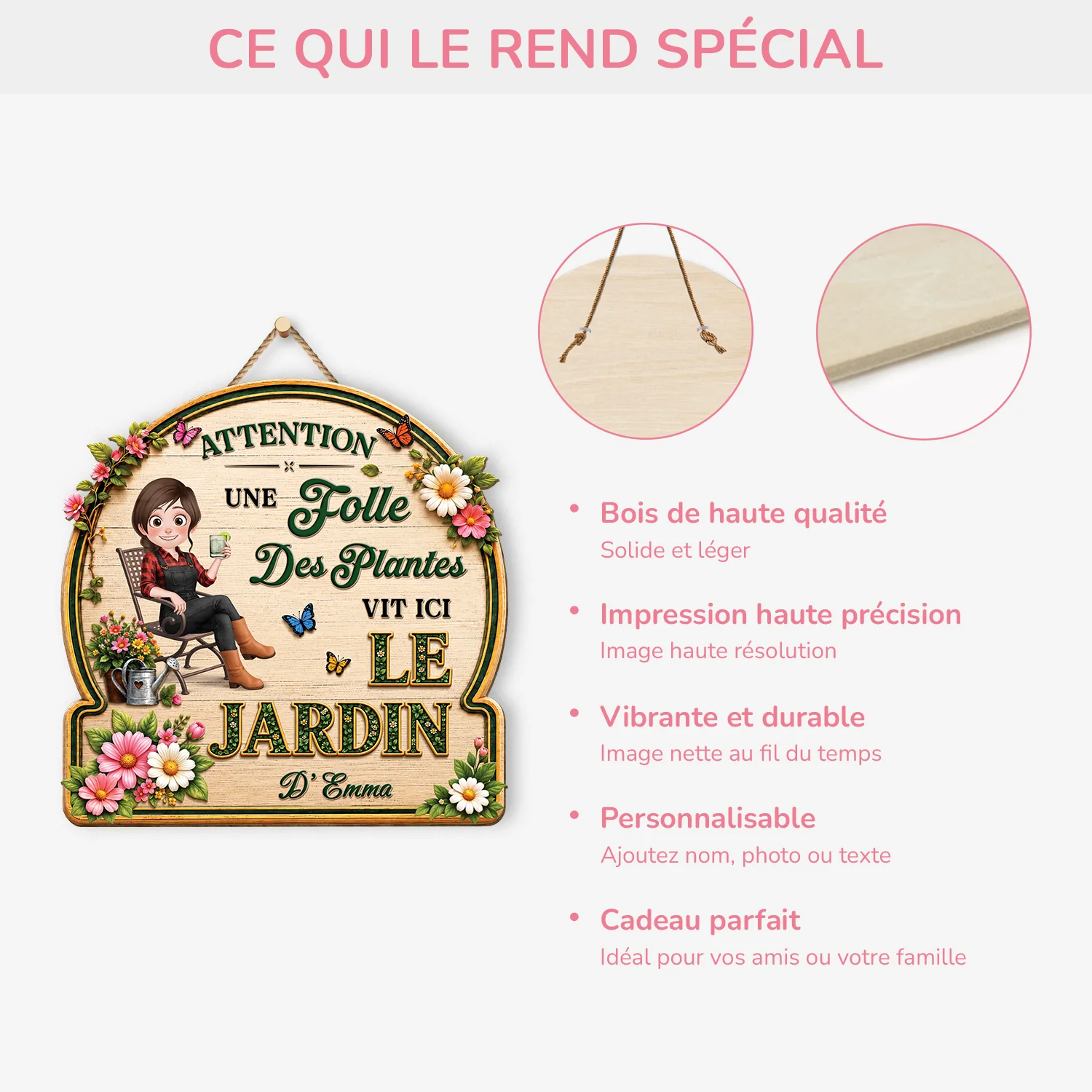 [Effet d'Impression 3D] Plaque En Bois Personnalisable Humour Femme Et Homme - Mon Jardin - Image 4