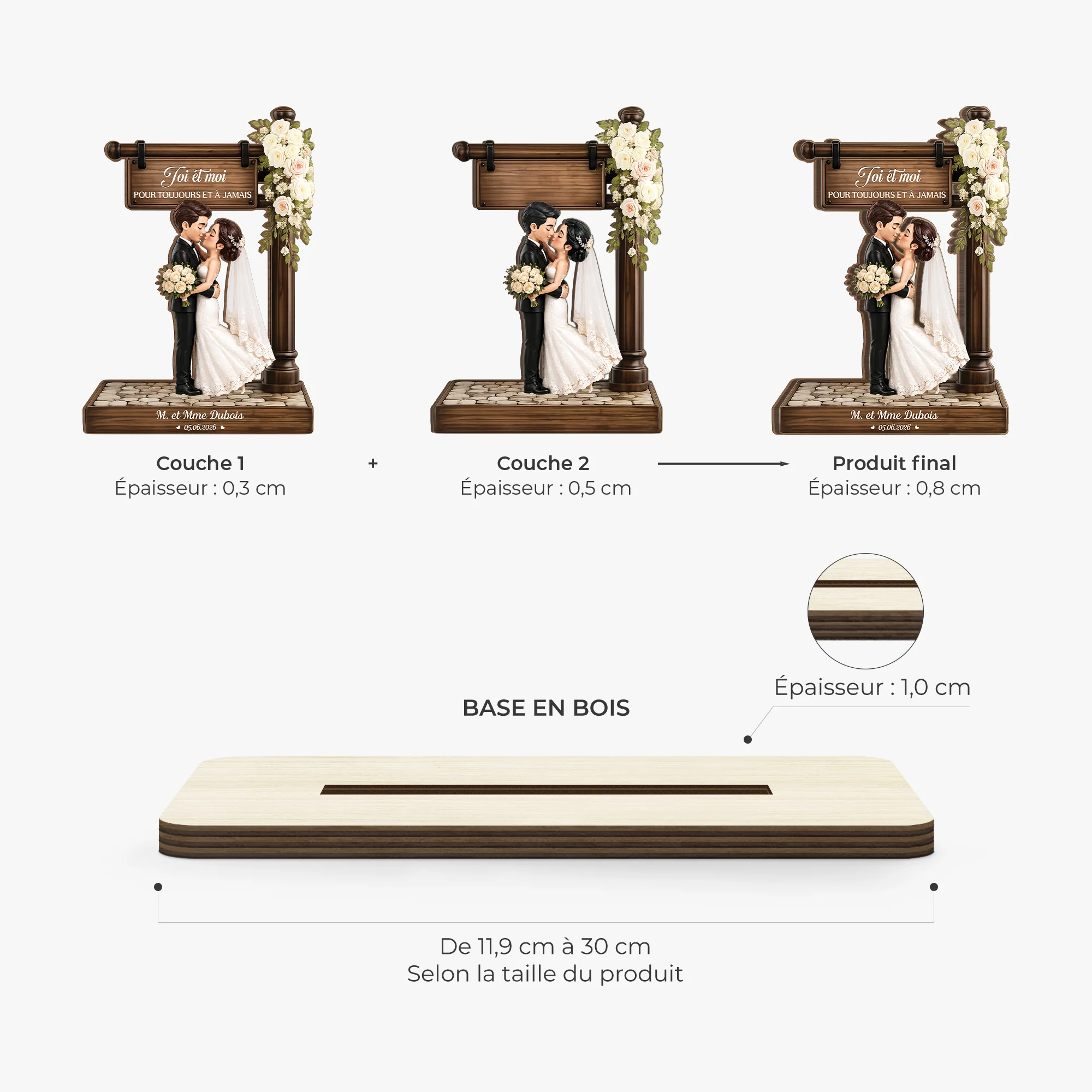 [Effet d'Impression 3D] Plaque En Bois Personnalisée Avec Support Plat - Cadeau Mariage Toi Et Moi - Image 4