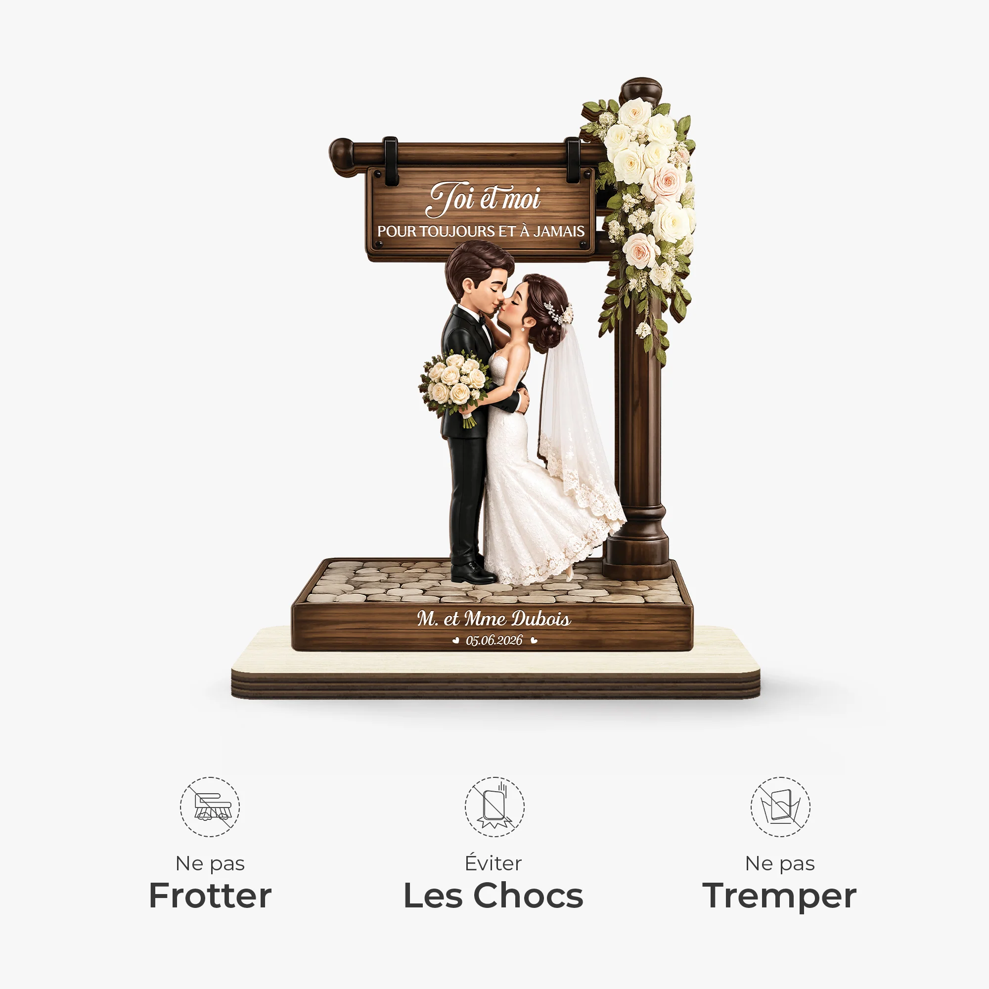 [Effet d'Impression 3D] Plaque En Bois Personnalisée Avec Support Plat - Cadeau Mariage Toi Et Moi - Image 5