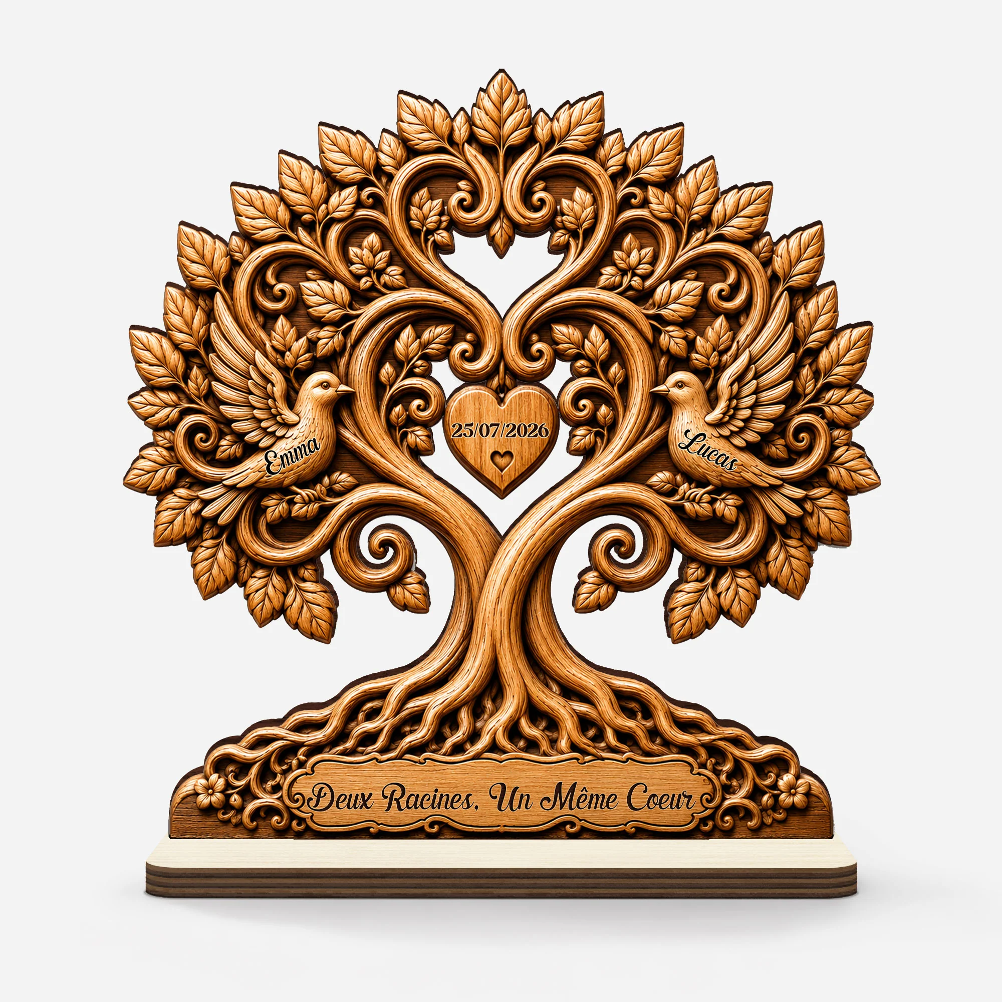 [Effet d'Impression 3D] Plaque En Bois Personnalisée Avec Support Plat Couple - Notre Mariage