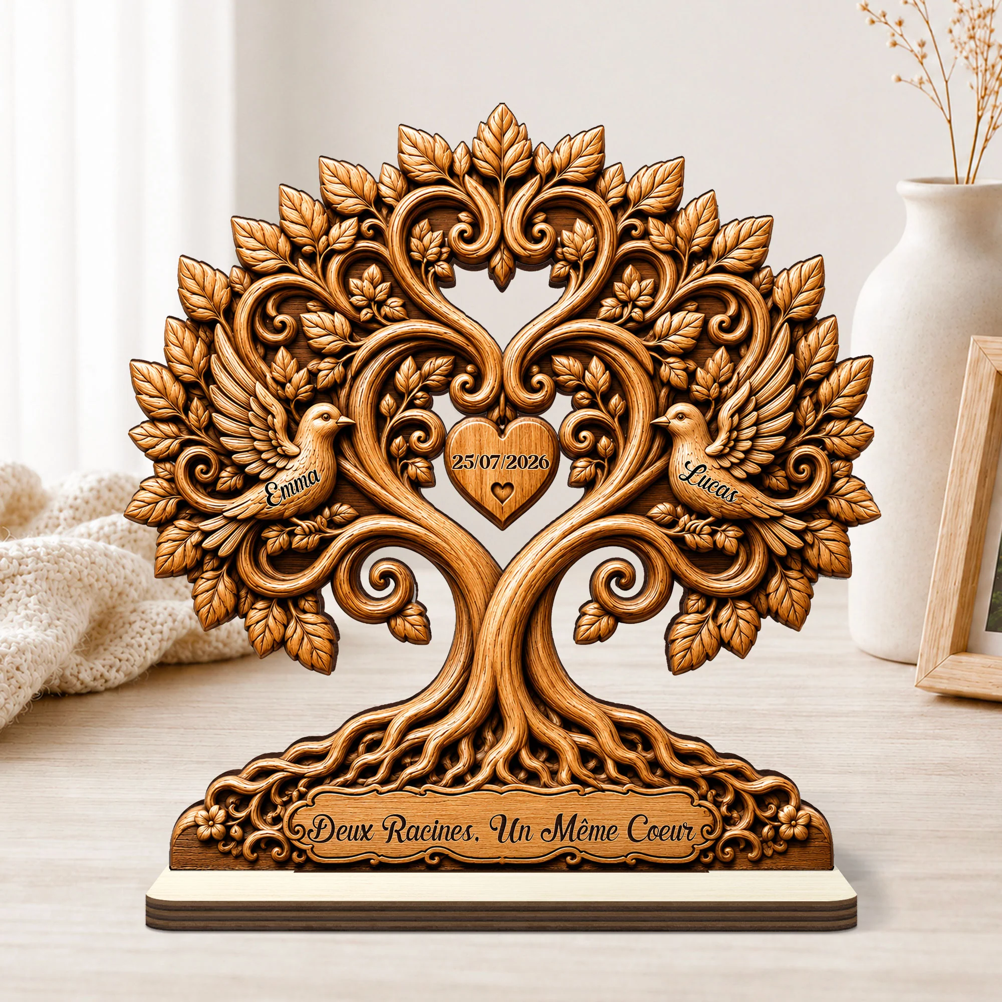 [Effet d'Impression 3D] Plaque En Bois Personnalisée Avec Support Plat Couple - Notre Mariage - Image 2