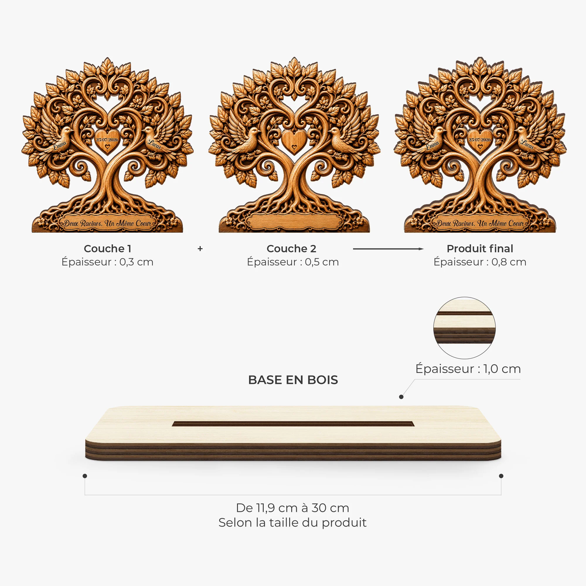 [Effet d'Impression 3D] Plaque En Bois Personnalisée Avec Support Plat Couple - Notre Mariage - Image 4