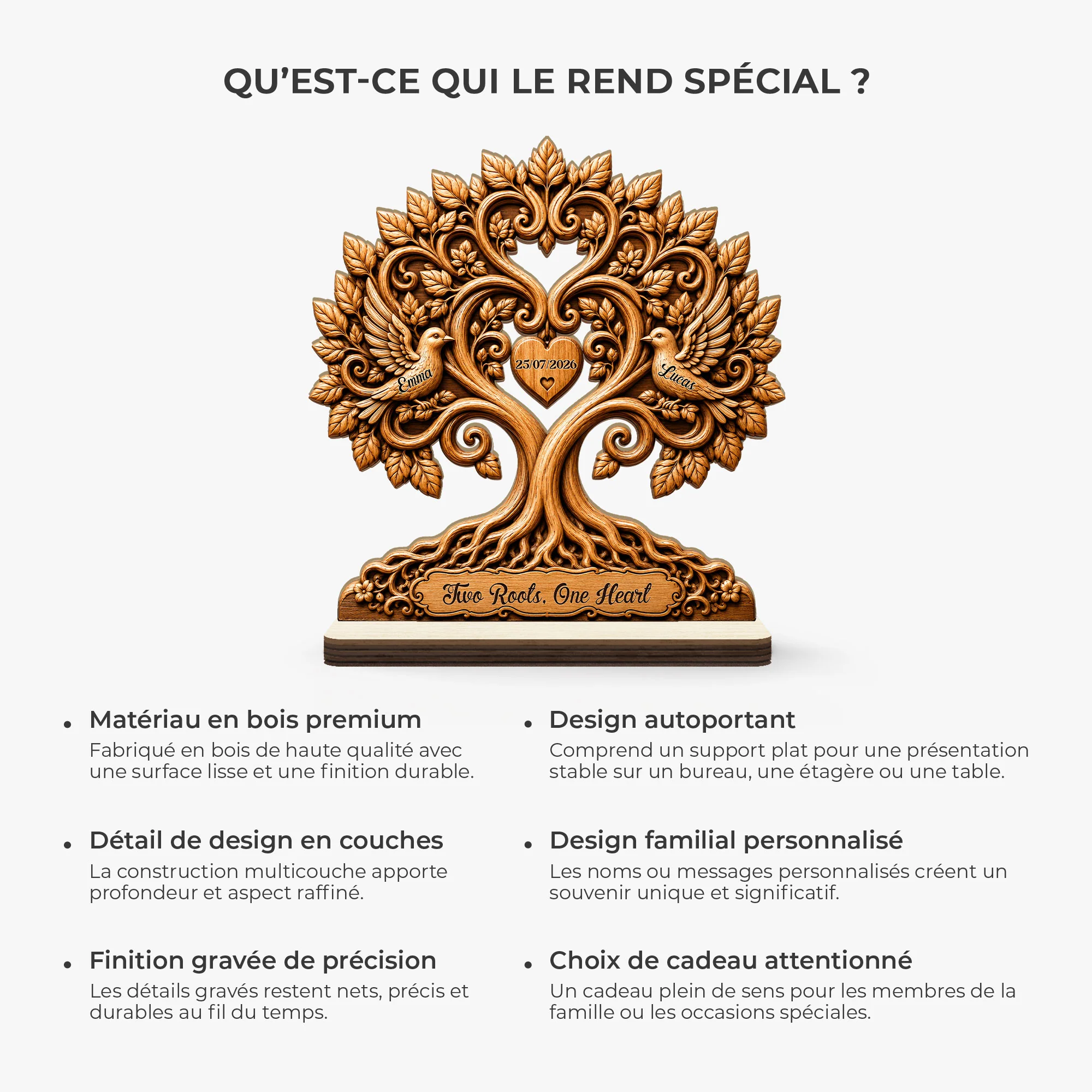 [Effet d'Impression 3D] Plaque En Bois Personnalisée Avec Support Plat Couple - Notre Mariage - Image 6
