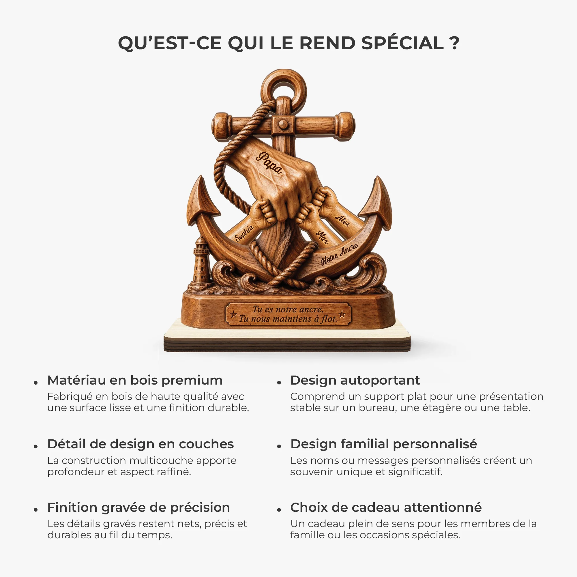 [Effet d'Impression 3D] Plaque En Bois Personnalisée Avec Support Plat - Toujours Besoin De Papa Papy - Image 6