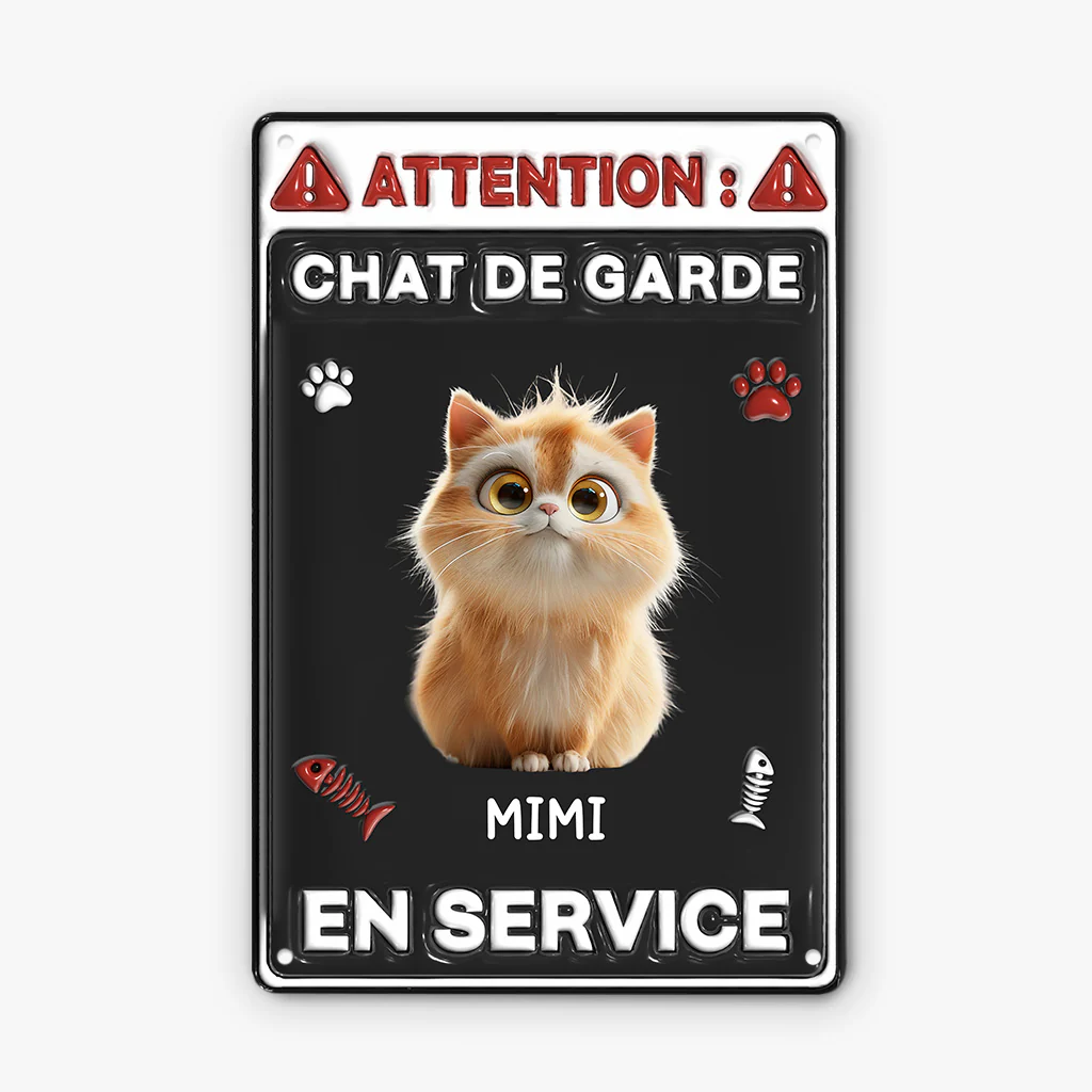 [Effet d'impression 3D] Plaque Métal Personnalisée - Chat De Garde En Patrouille - Image 2