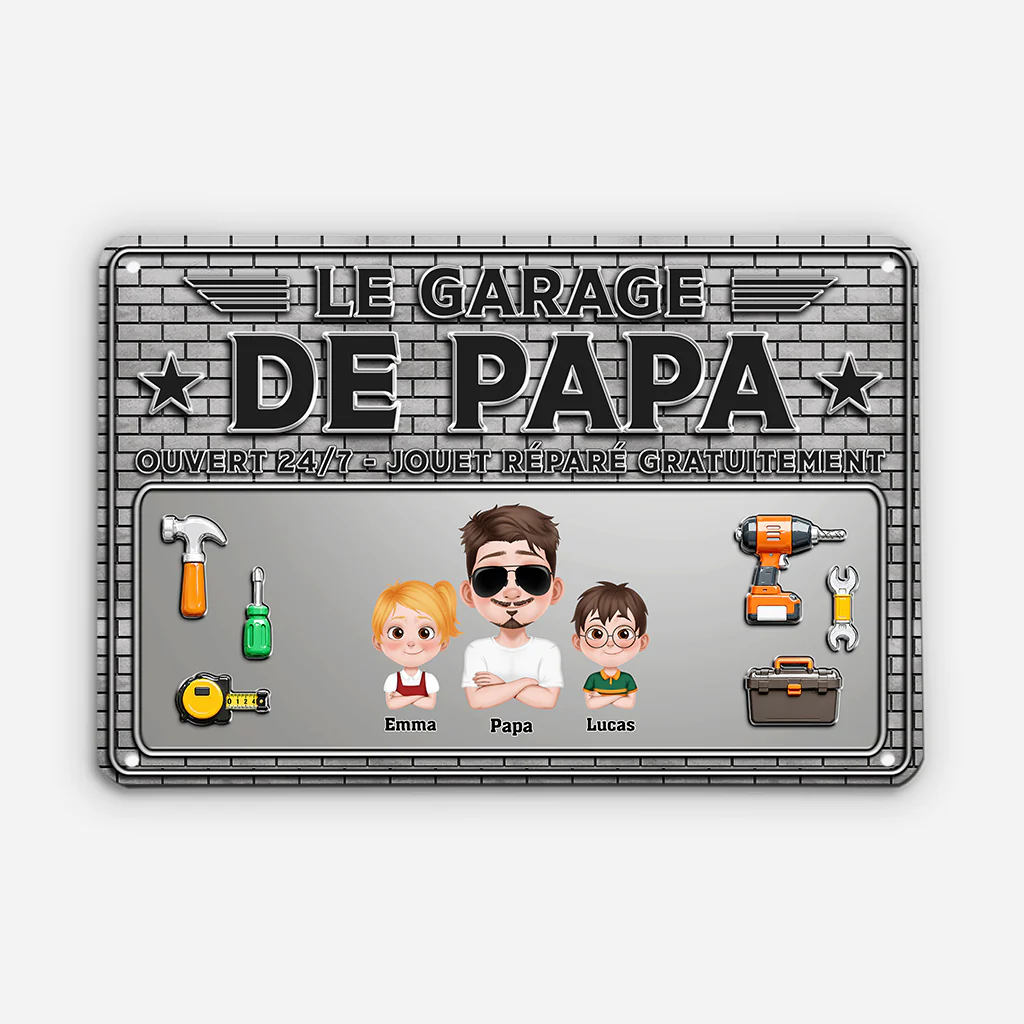 [Effet d'Impression 3D] Plaque Métallique Personnalisable - Le Garage De Papa Papy