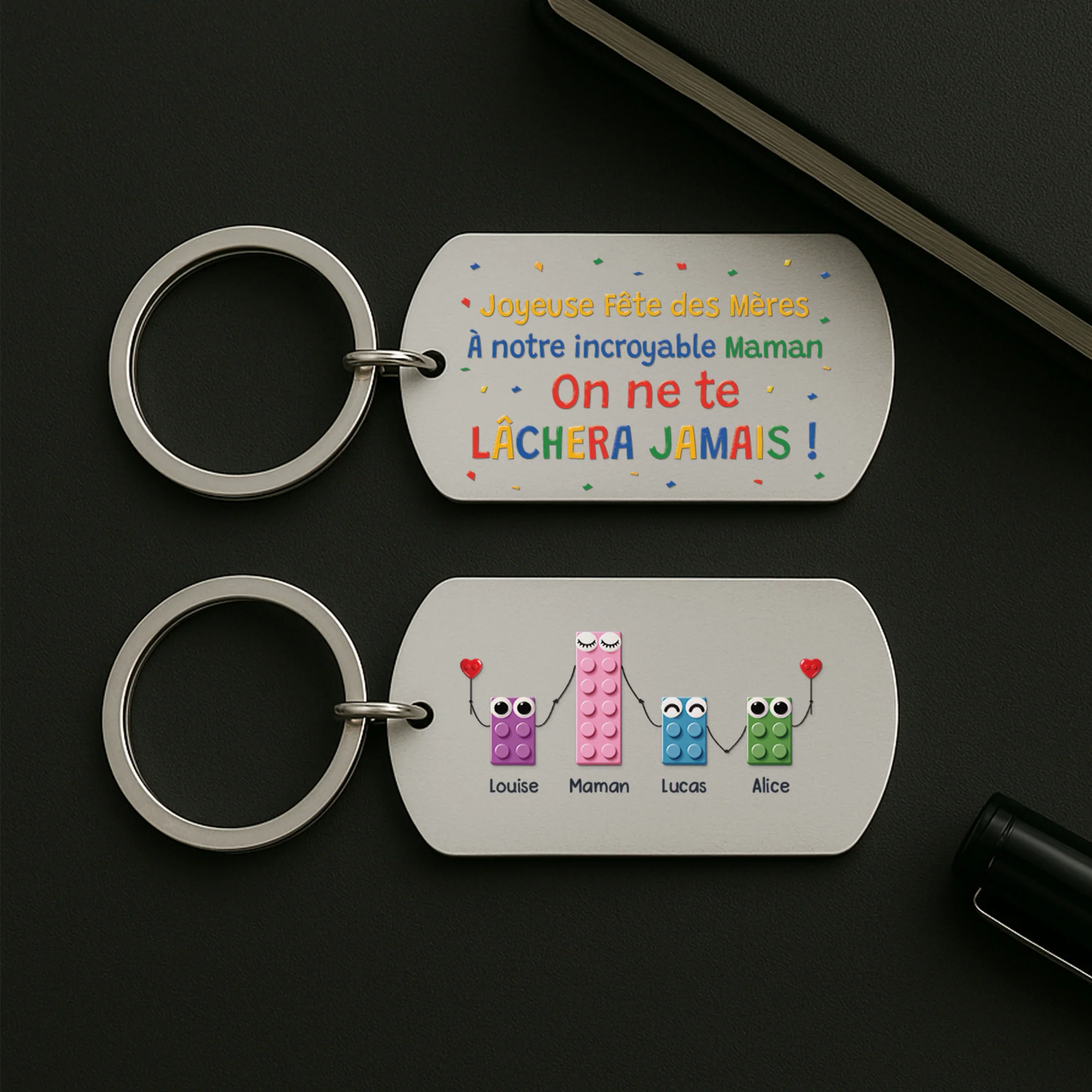 [Effet d'impression 3D] Porte-Clé Aluminium Personnalisé - Joyeuse Fête Des Papa Maman - Image 2