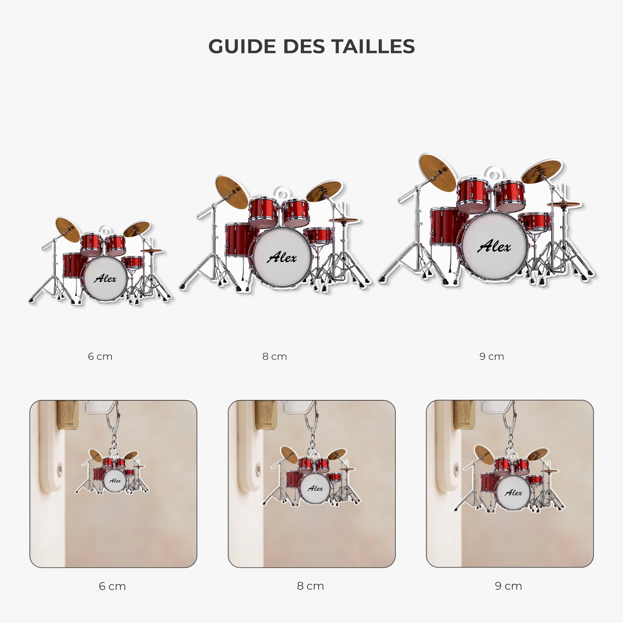 [Effet d'impression 3D] Porte Clés Acrylique Personnalisé Batterie - Cadeau Batteur Homme Et Femme - Image 3