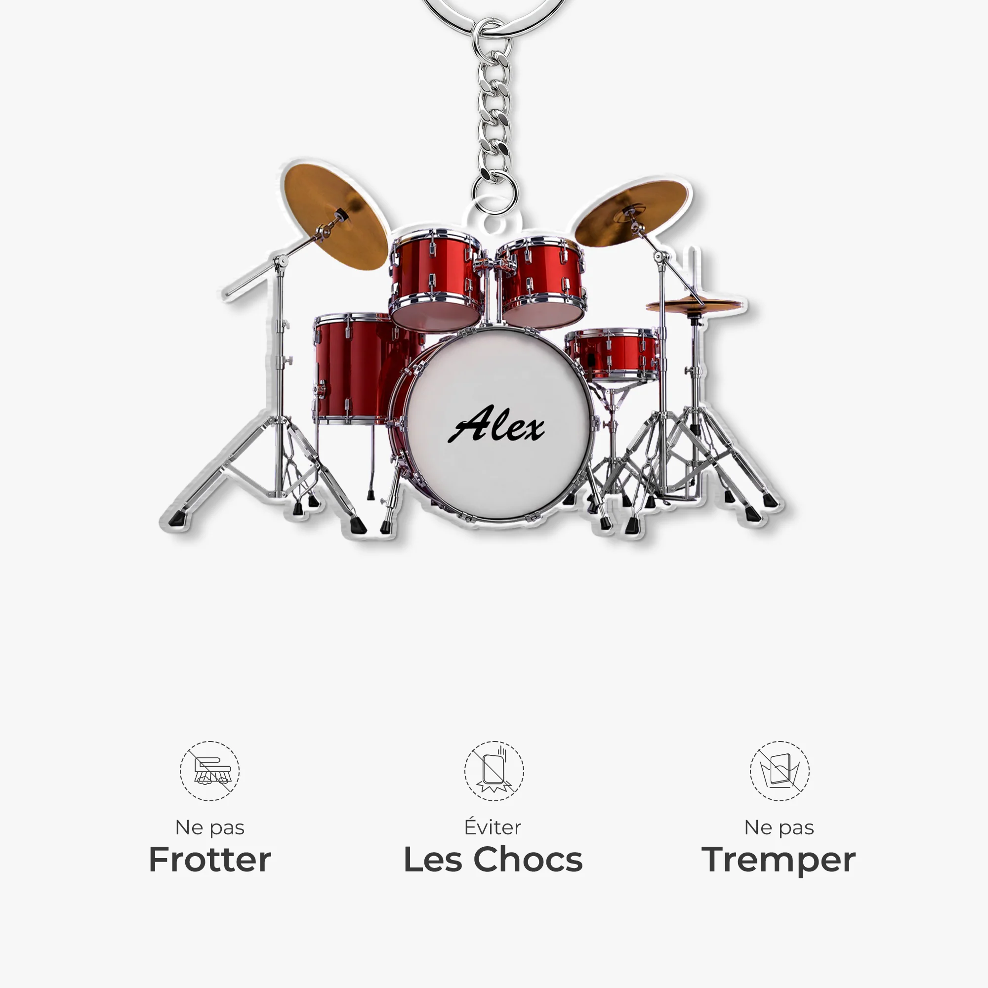 [Effet d'impression 3D] Porte Clés Acrylique Personnalisé Batterie - Cadeau Batteur Homme Et Femme - Image 5