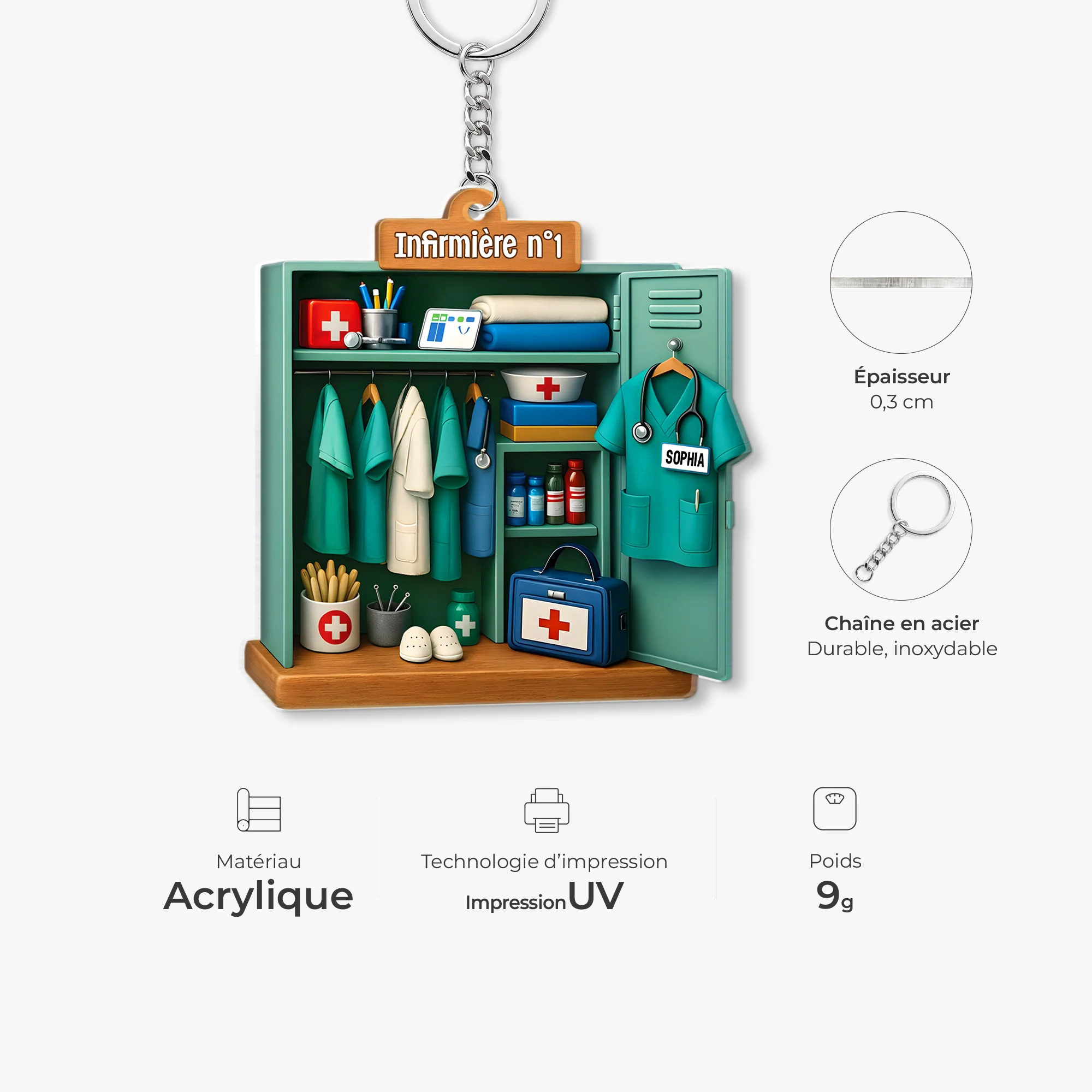 [Effet d'Impression 3D] Porte-clés Acrylique Personnalisé - Cadeau Pour Infirmière - Image 4