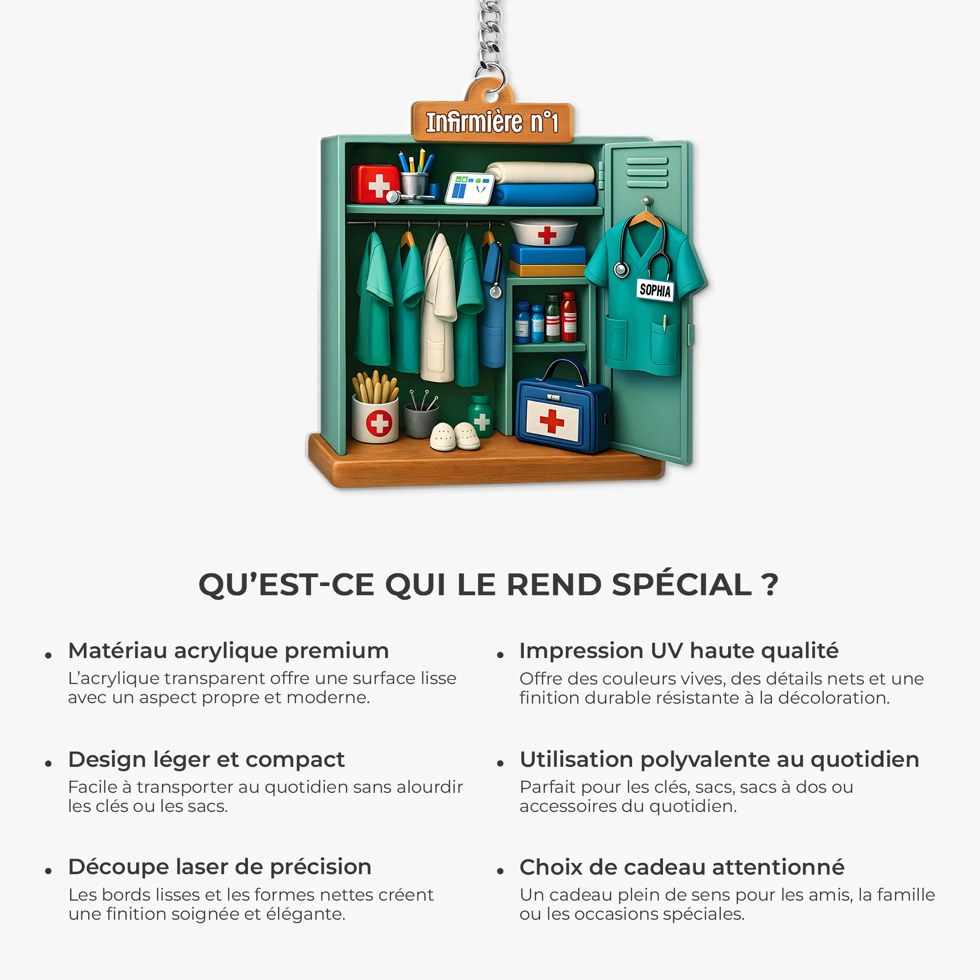 [Effet d'Impression 3D] Porte-clés Acrylique Personnalisé - Cadeau Pour Infirmière - Image 6