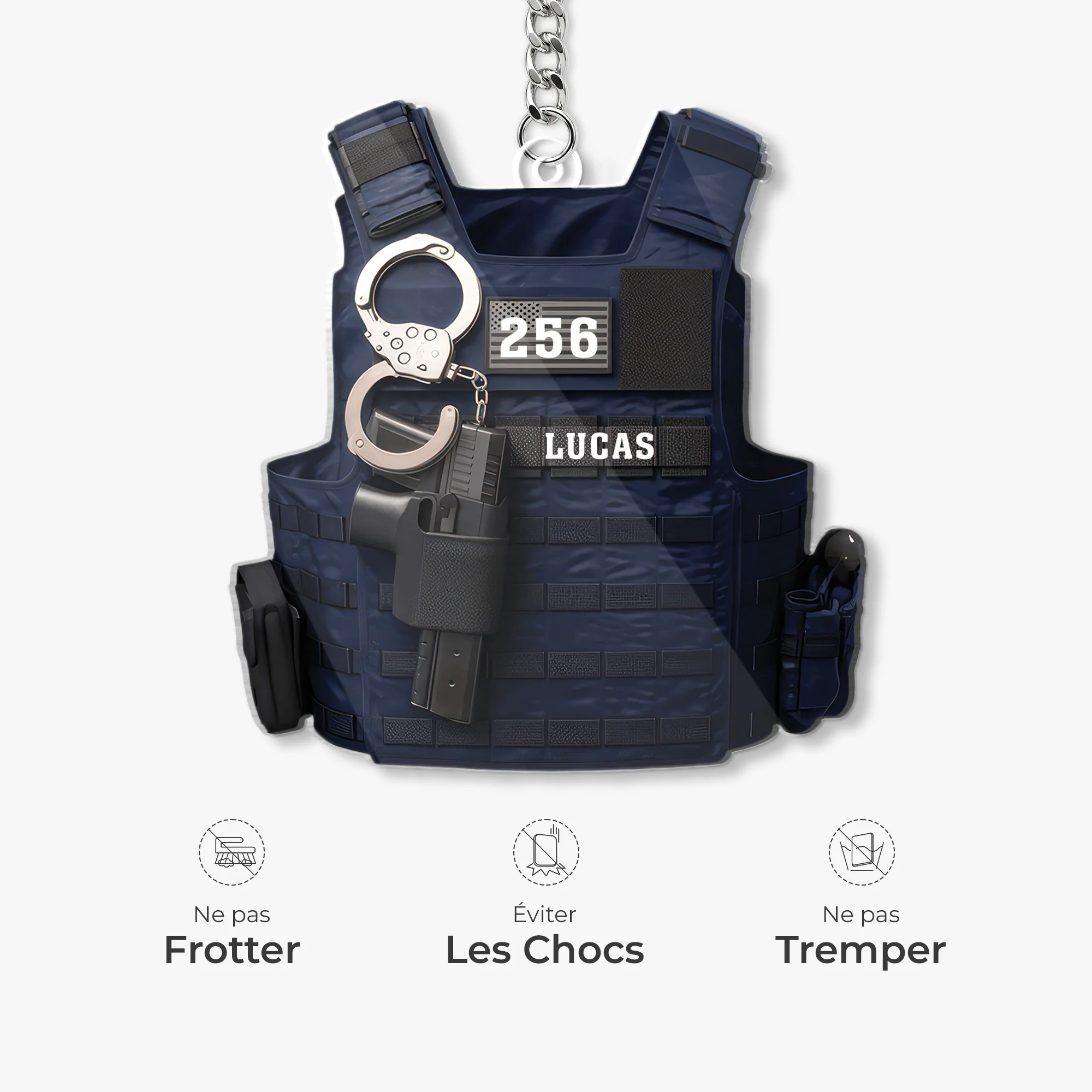 [Effet d'impression 3D] Porte Clés Acrylique Personnalisé - Cadeau Pour Un Policier - Image 5