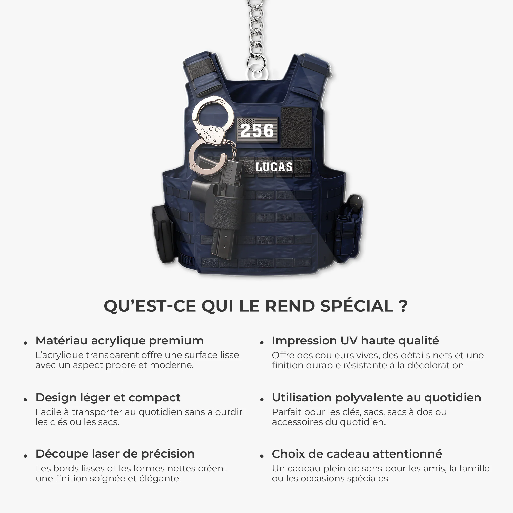 [Effet d'impression 3D] Porte Clés Acrylique Personnalisé - Cadeau Pour Un Policier - Image 6