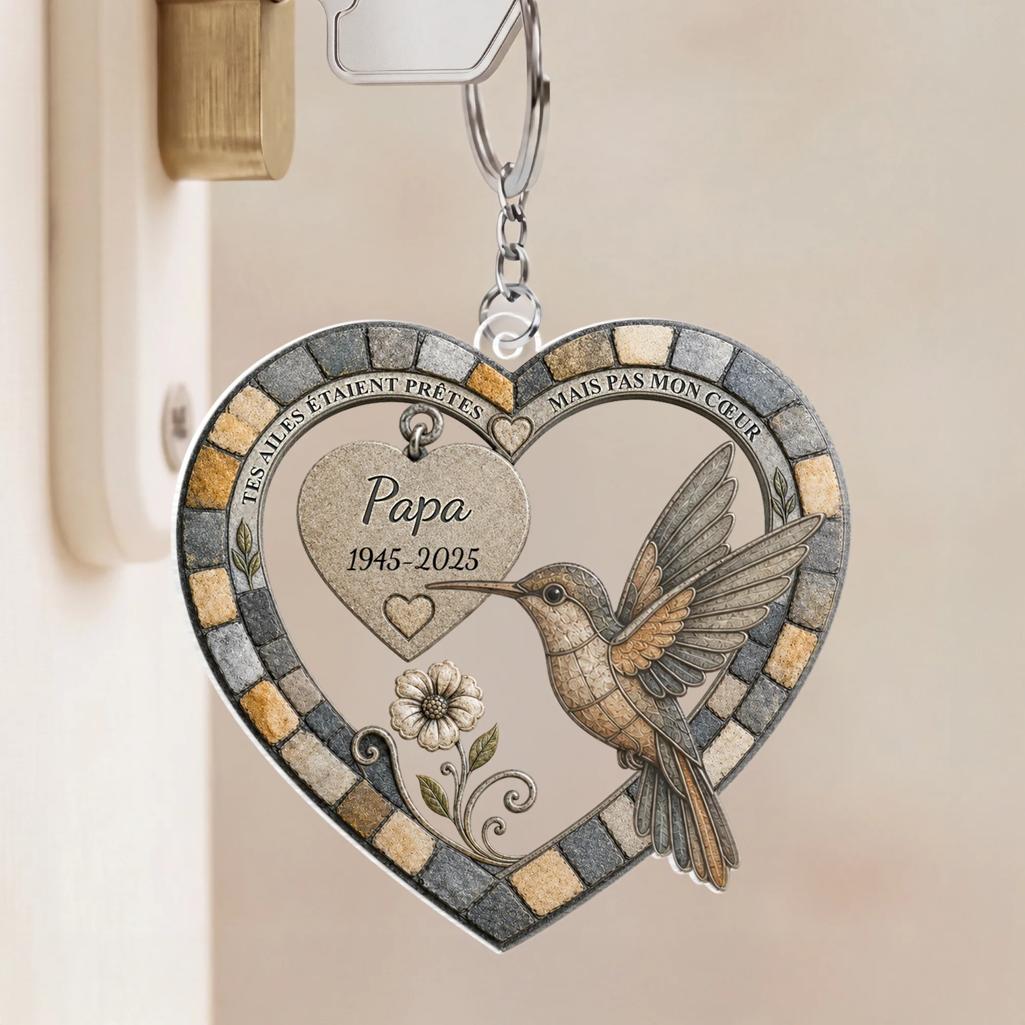 [Effet d'Impression 3D] Porte Clés Acrylique Personnalisé Commémoratif - Ailes De Papa Et Maman - Image 2