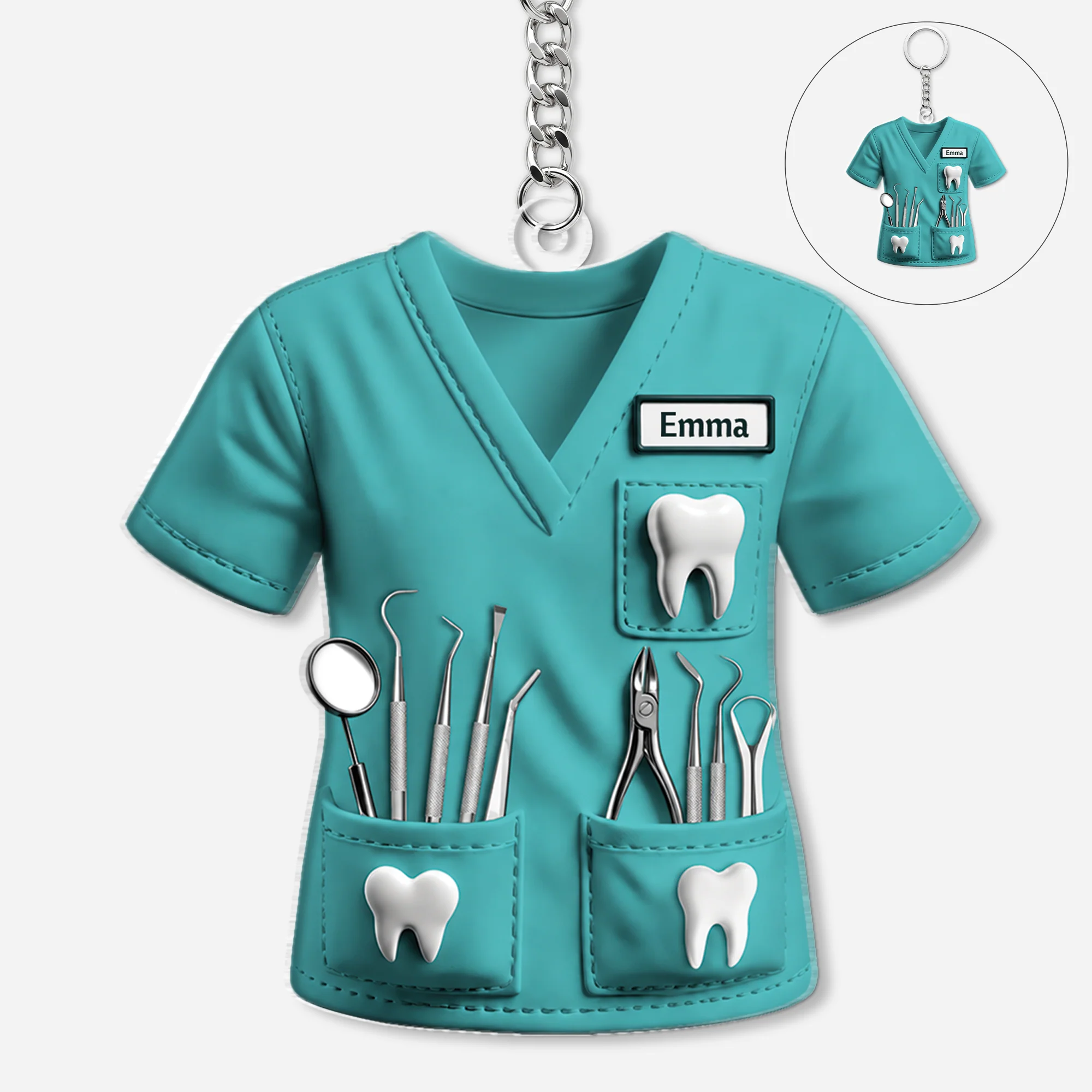 [Effet d'impression 3D] Porte Clés Personnalisé Acrylique - Cadeau Dentiste Avec Prénom