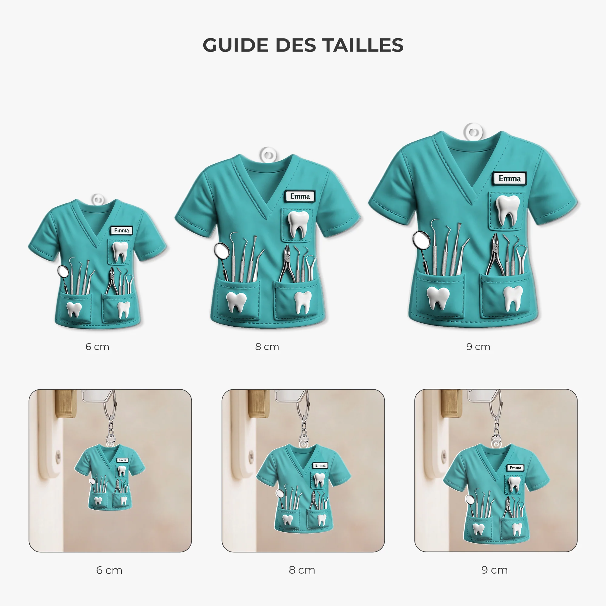 [Effet d'impression 3D] Porte Clés Personnalisé Acrylique - Cadeau Dentiste Avec Prénom - Image 3