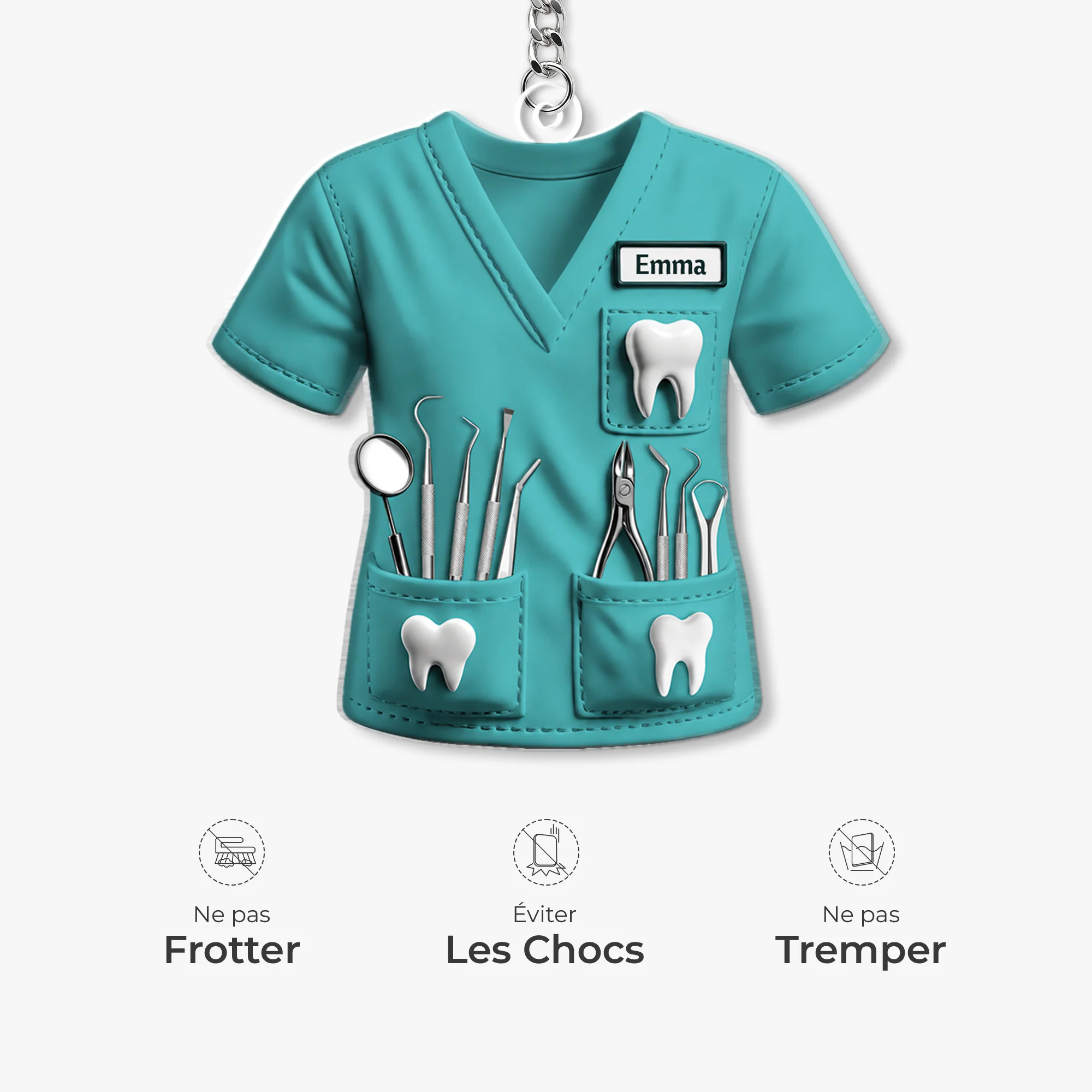 [Effet d'impression 3D] Porte Clés Personnalisé Acrylique - Cadeau Dentiste Avec Prénom - Image 5