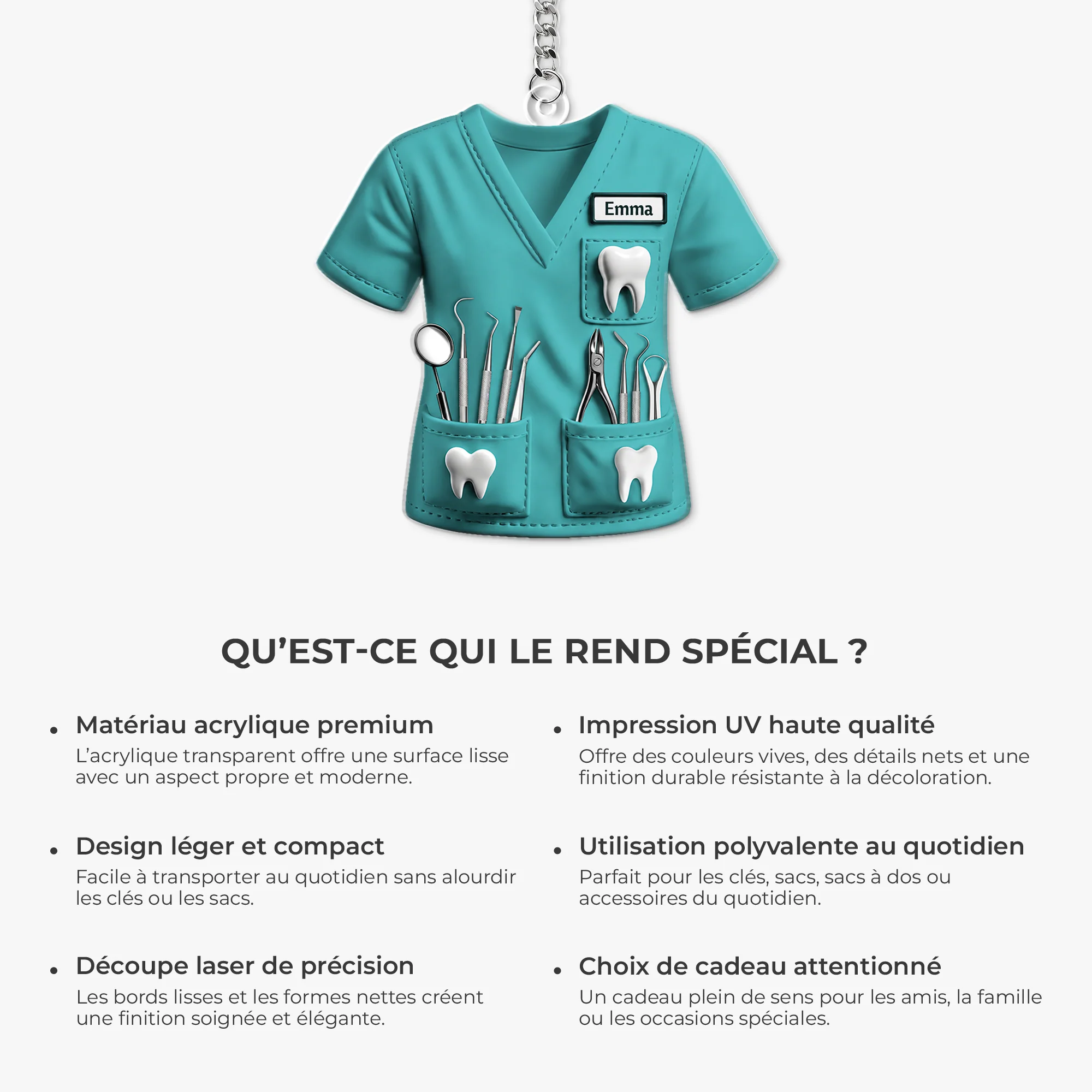 [Effet d'impression 3D] Porte Clés Personnalisé Acrylique - Cadeau Dentiste Avec Prénom - Image 6