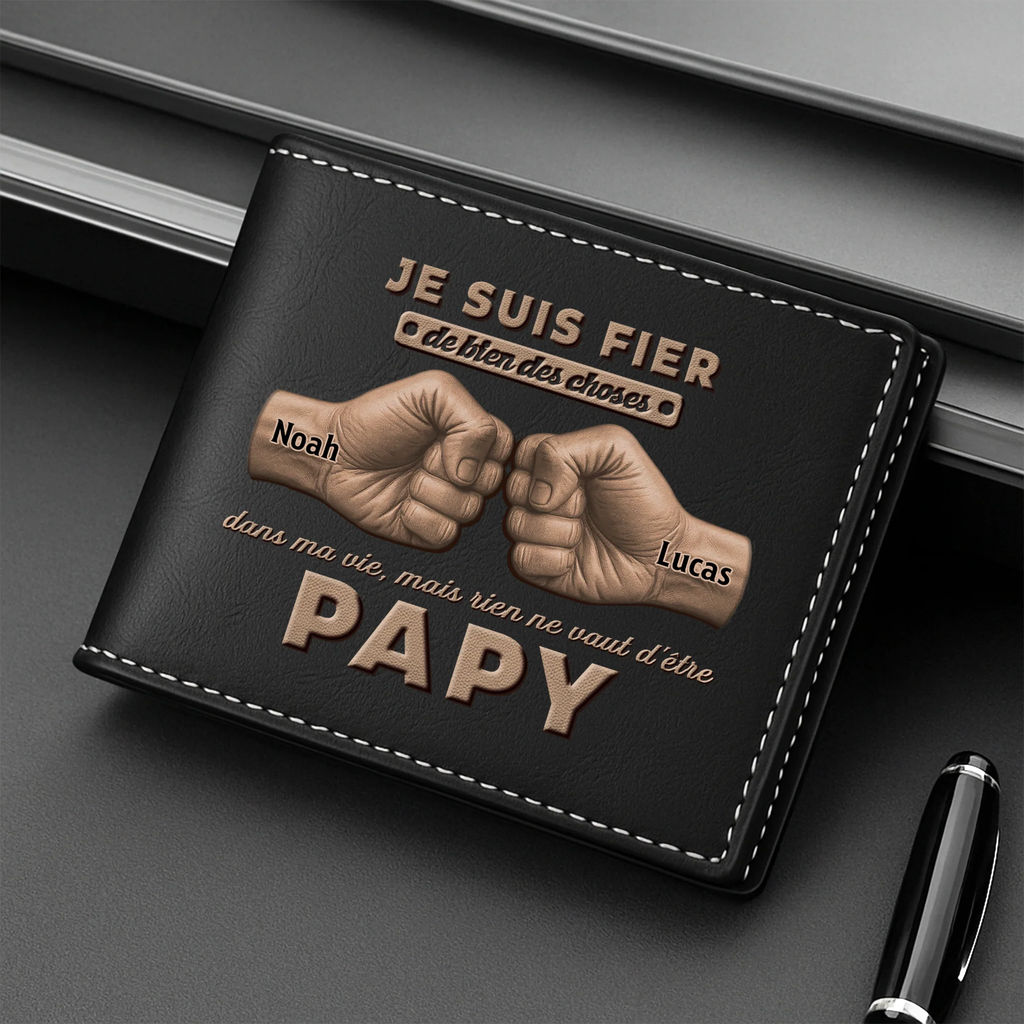 [Effet d'impression 3D] Portefeuille Cuir Personnalisé Homme - Je Suis Fier D'être Papa Papy - Image 2