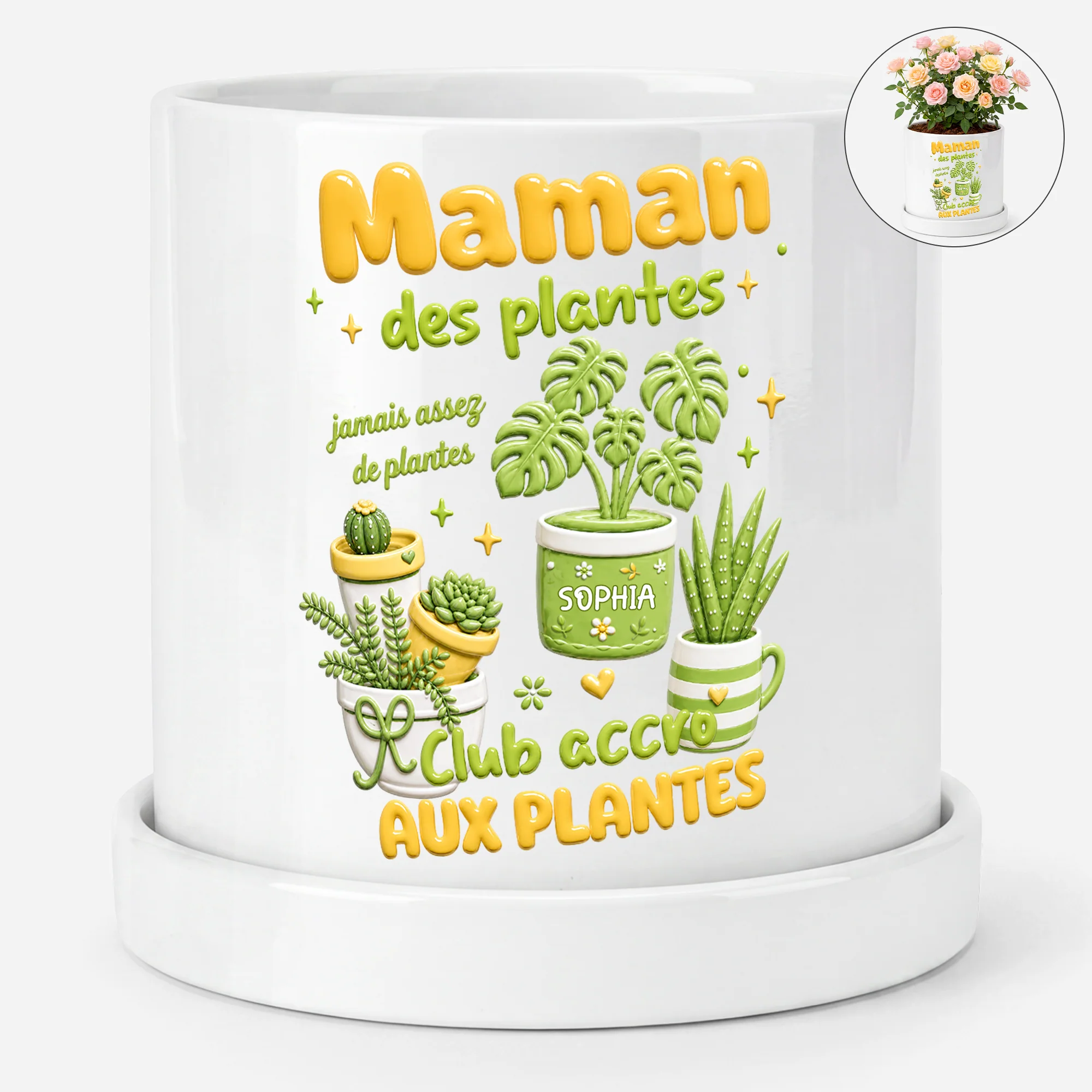 [Effet d'Impression 3D] Pot De Fleurs Personnalisable Jardinage - Maman Des Plantes