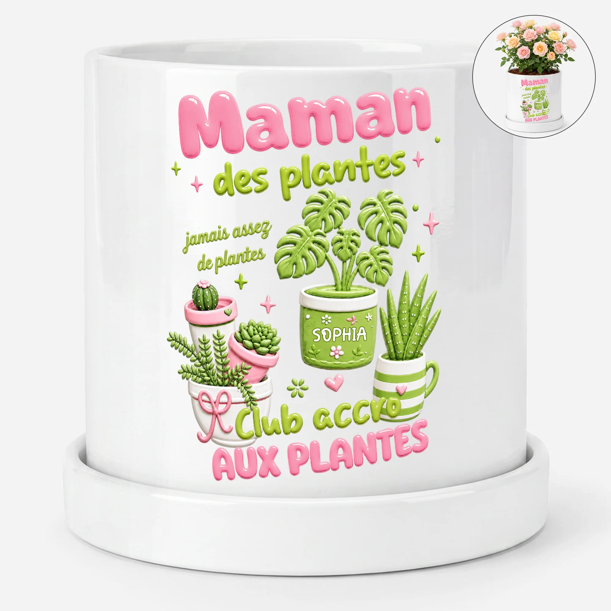 [Effet d'Impression 3D] Pot De Fleurs Personnalisable Jardinage - Maman Des Plantes - Image 2