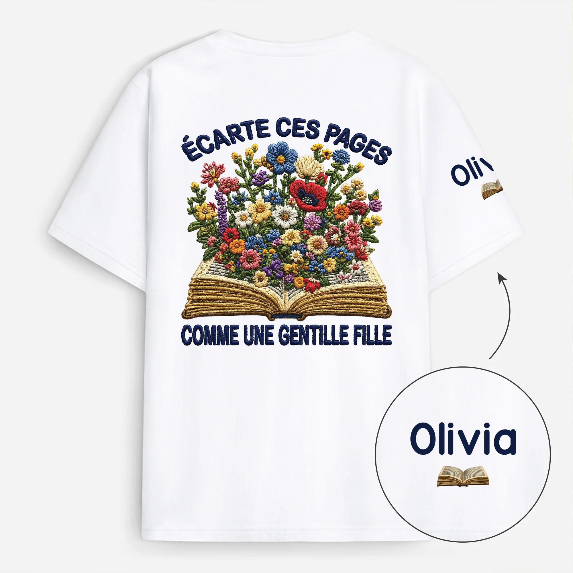 [Effet d'Impression 3D] T-shirt Personnalisé Dos Et Manche Femme Amoureuse Des Livres - Ouvre Ces Pages