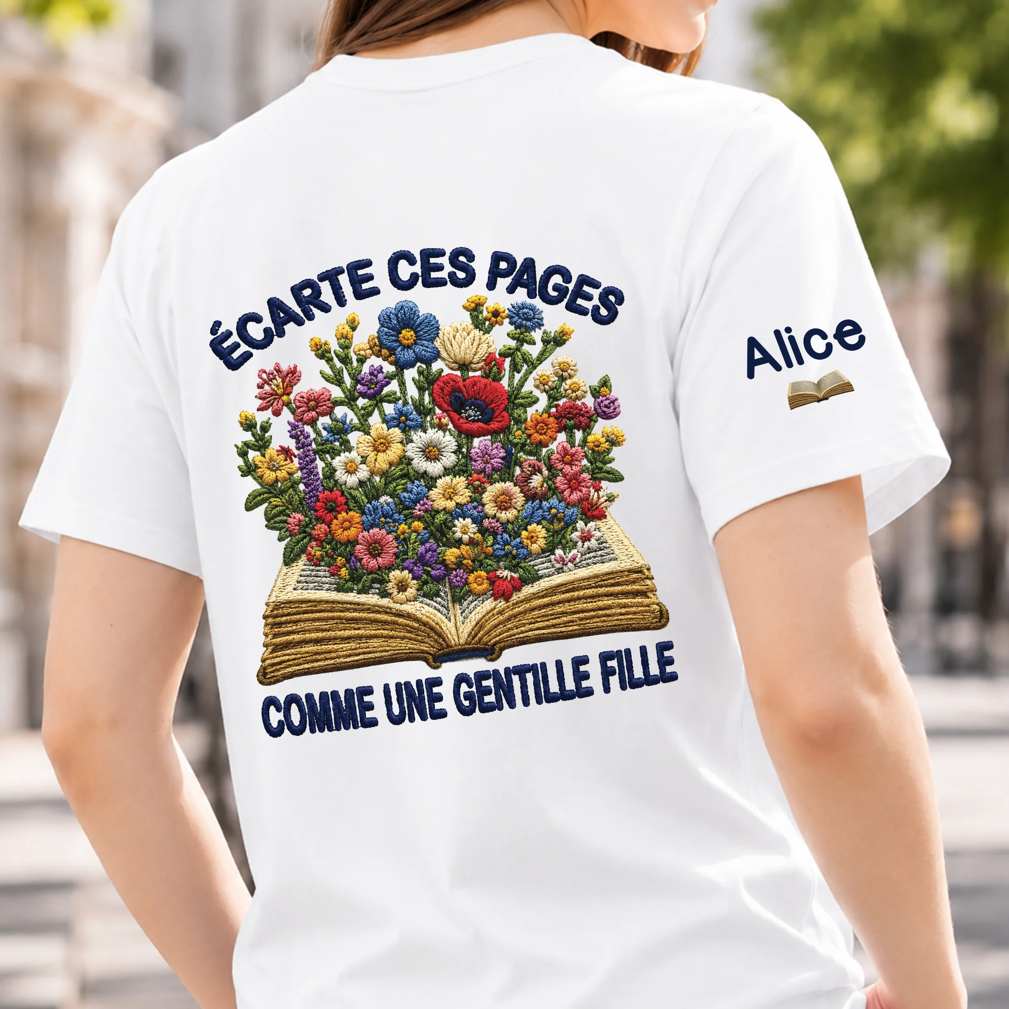 [Effet d'Impression 3D] T-shirt Personnalisé Dos Et Manche Femme Amoureuse Des Livres - Ouvre Ces Pages - Image 2